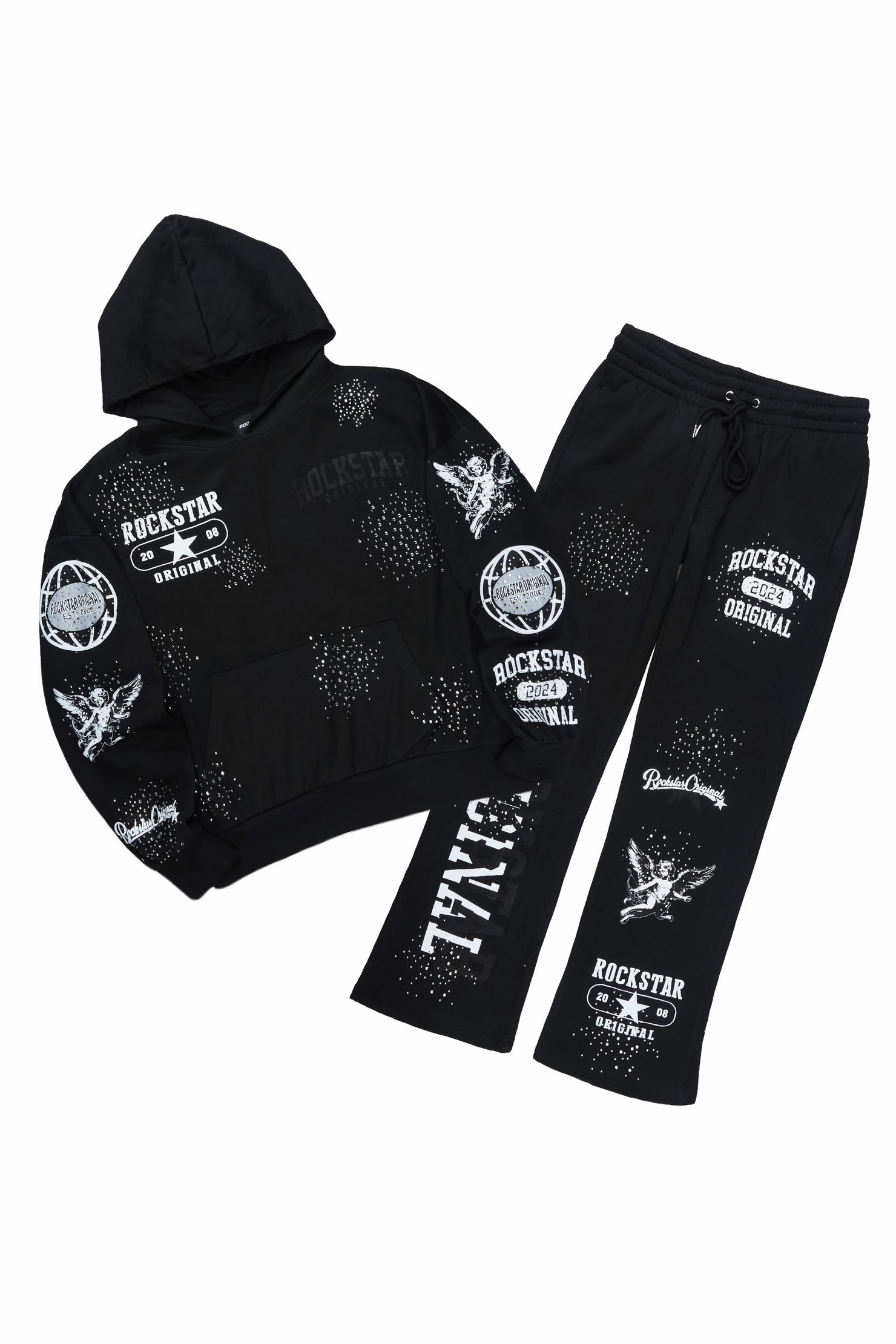 Gutta 2.0 Black Rhinestone Hoodie Relaxed Track Set