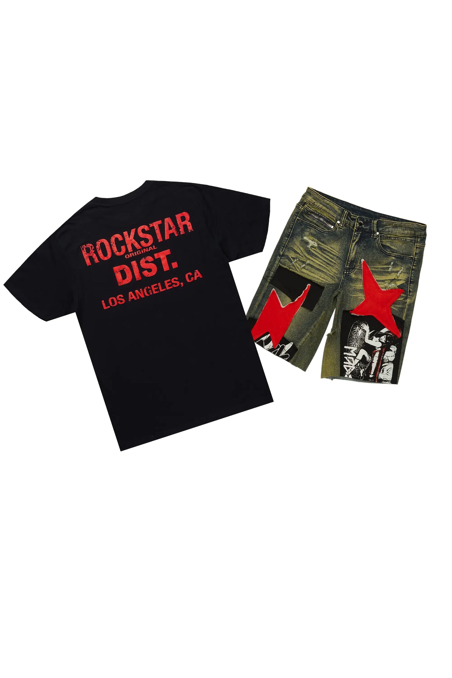 Akos Black/Red Tint T-Shirt/Denim Short Set