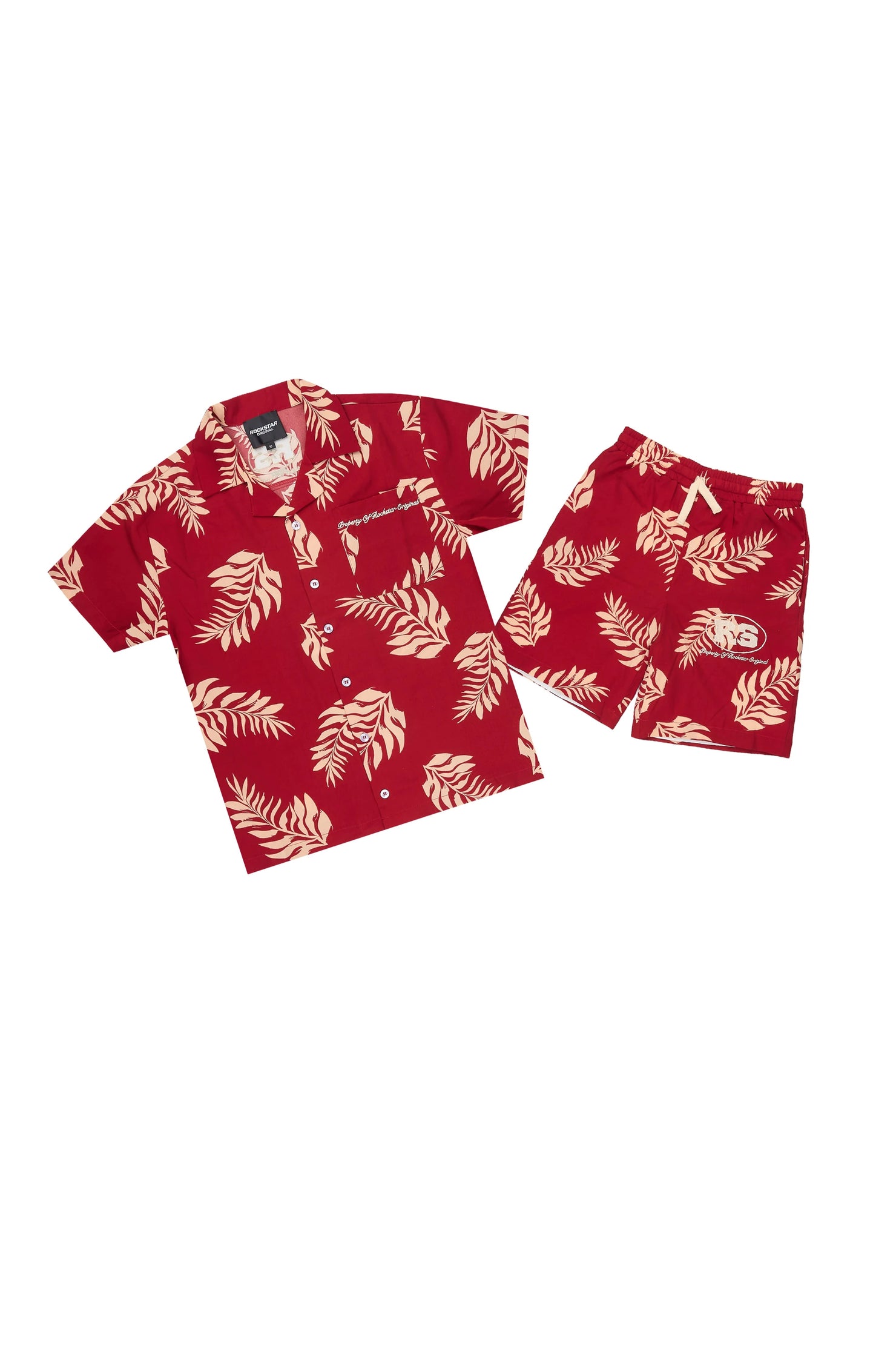 Boys Puka Red/Cream Button Down Shirt/Short Set