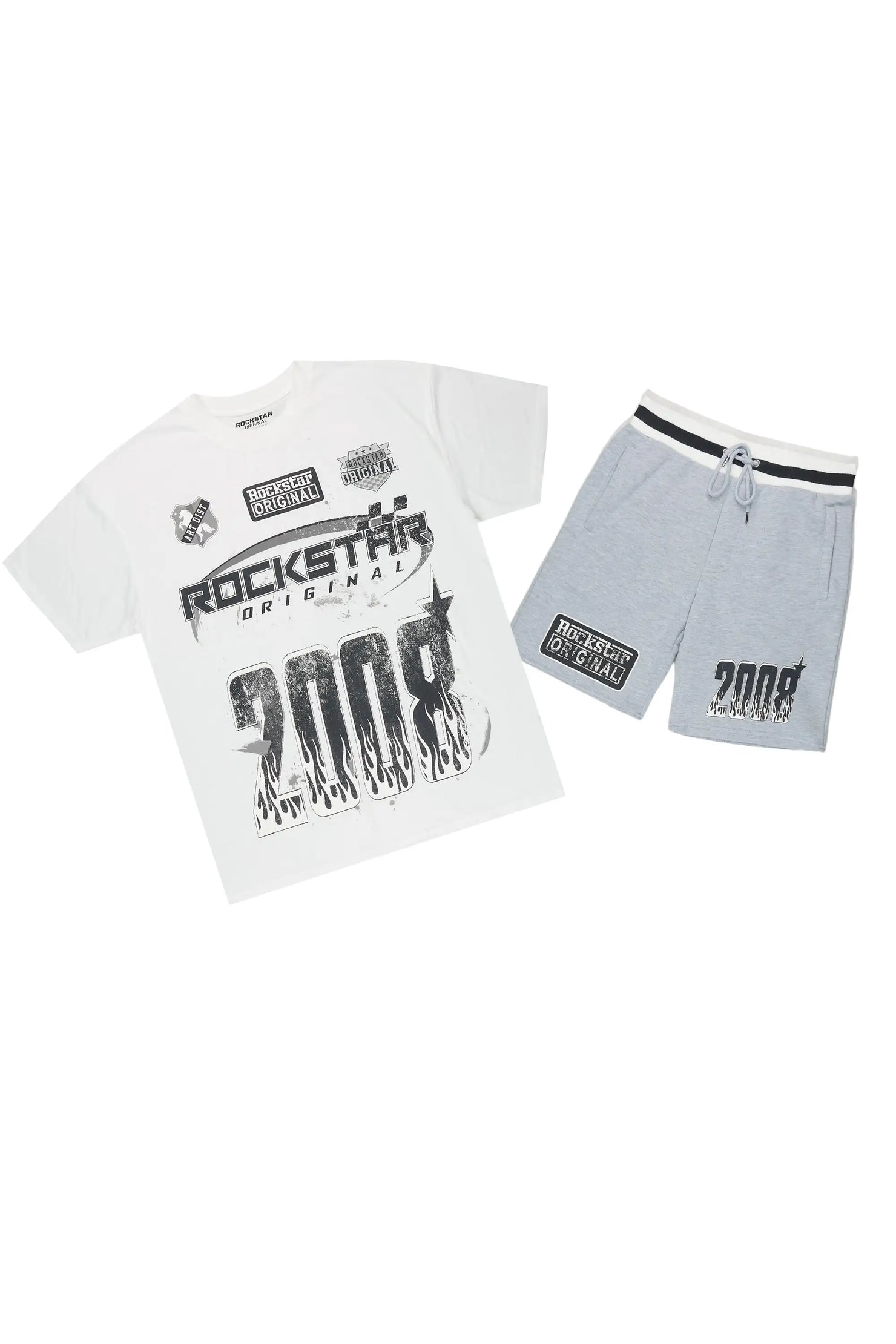 Amos White/Grey Graphic T-Shirt Short Set