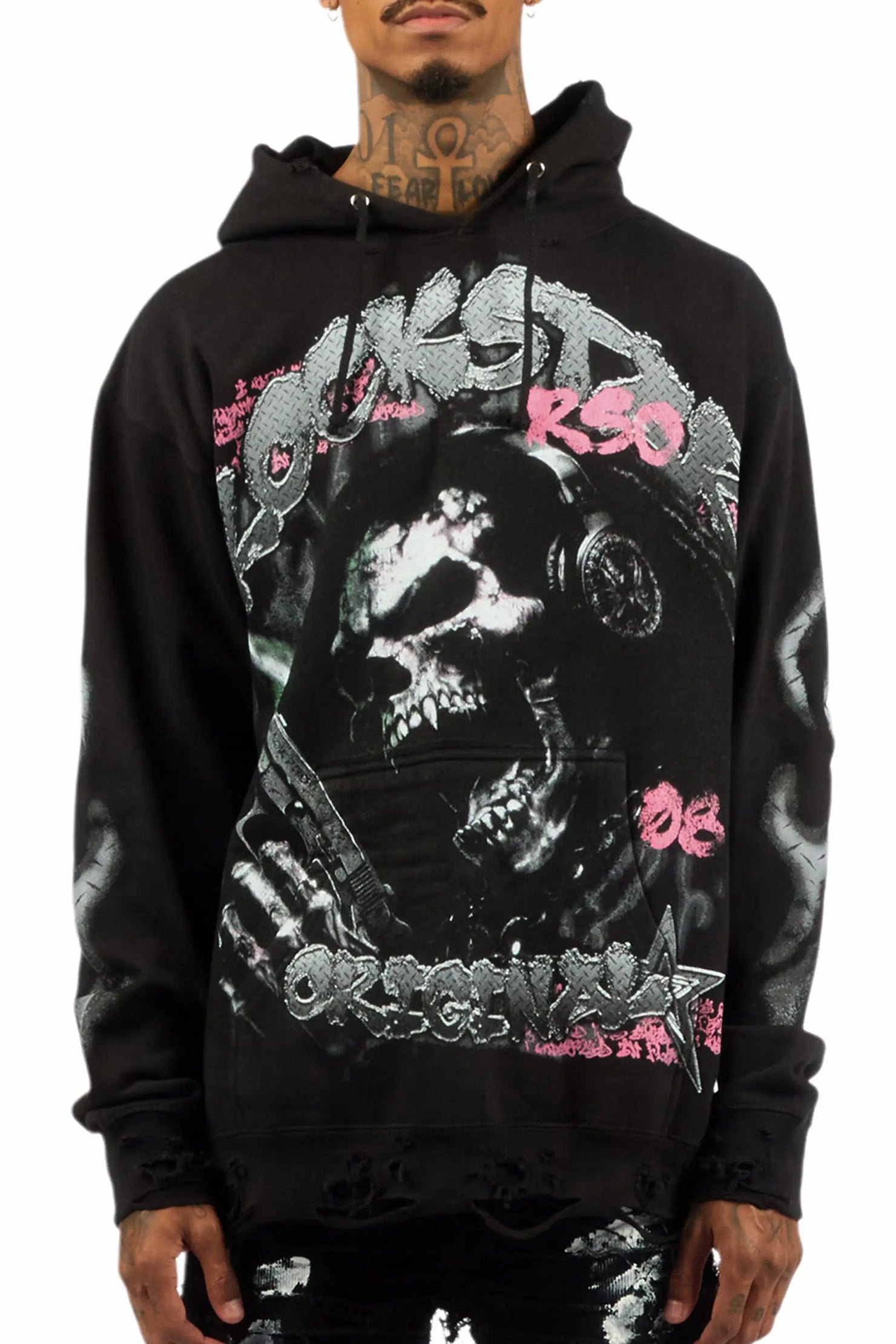 Tylenz Black/Multi Distressed Graphic Hoodie