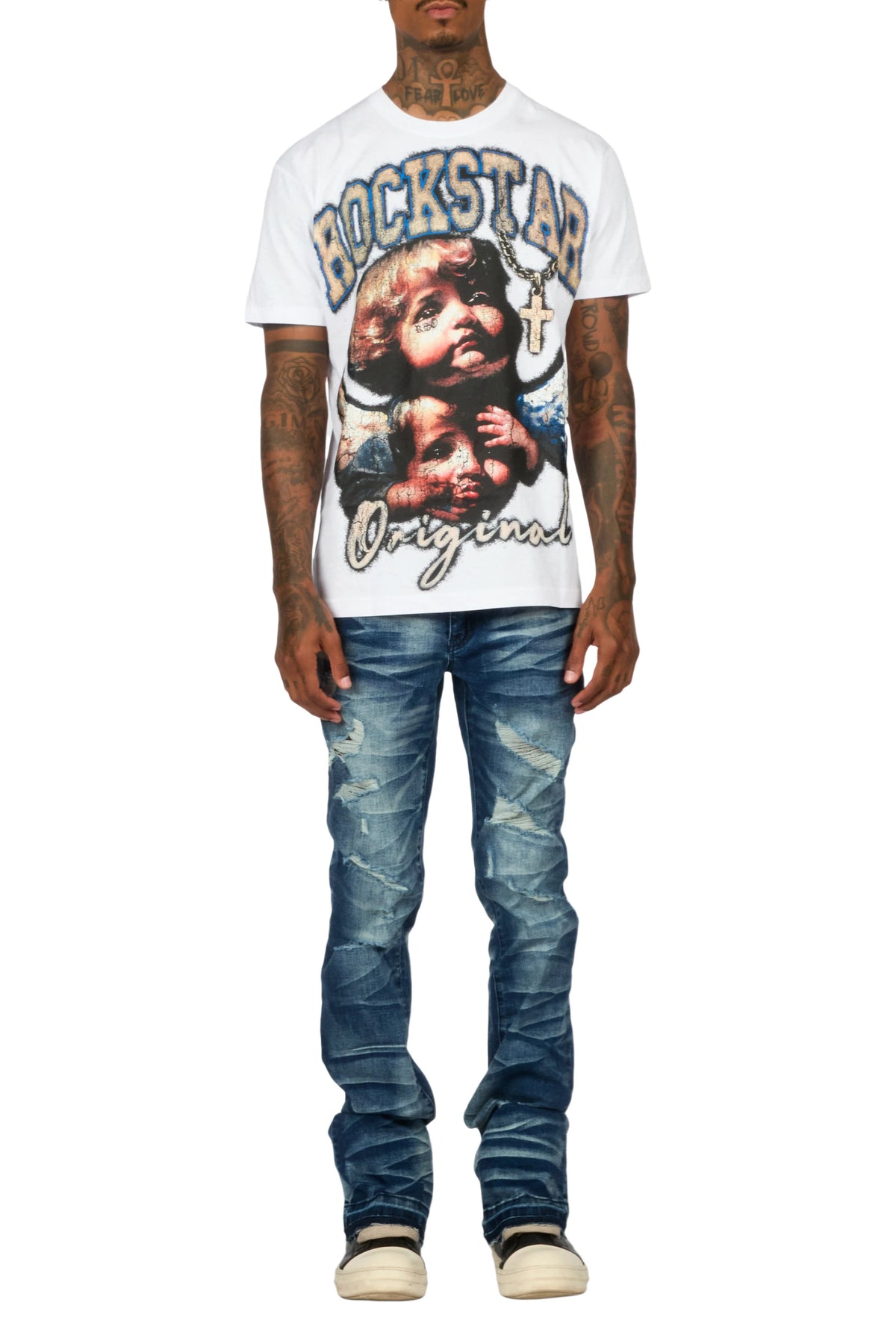 Denning Dark Blue Stacked Jean