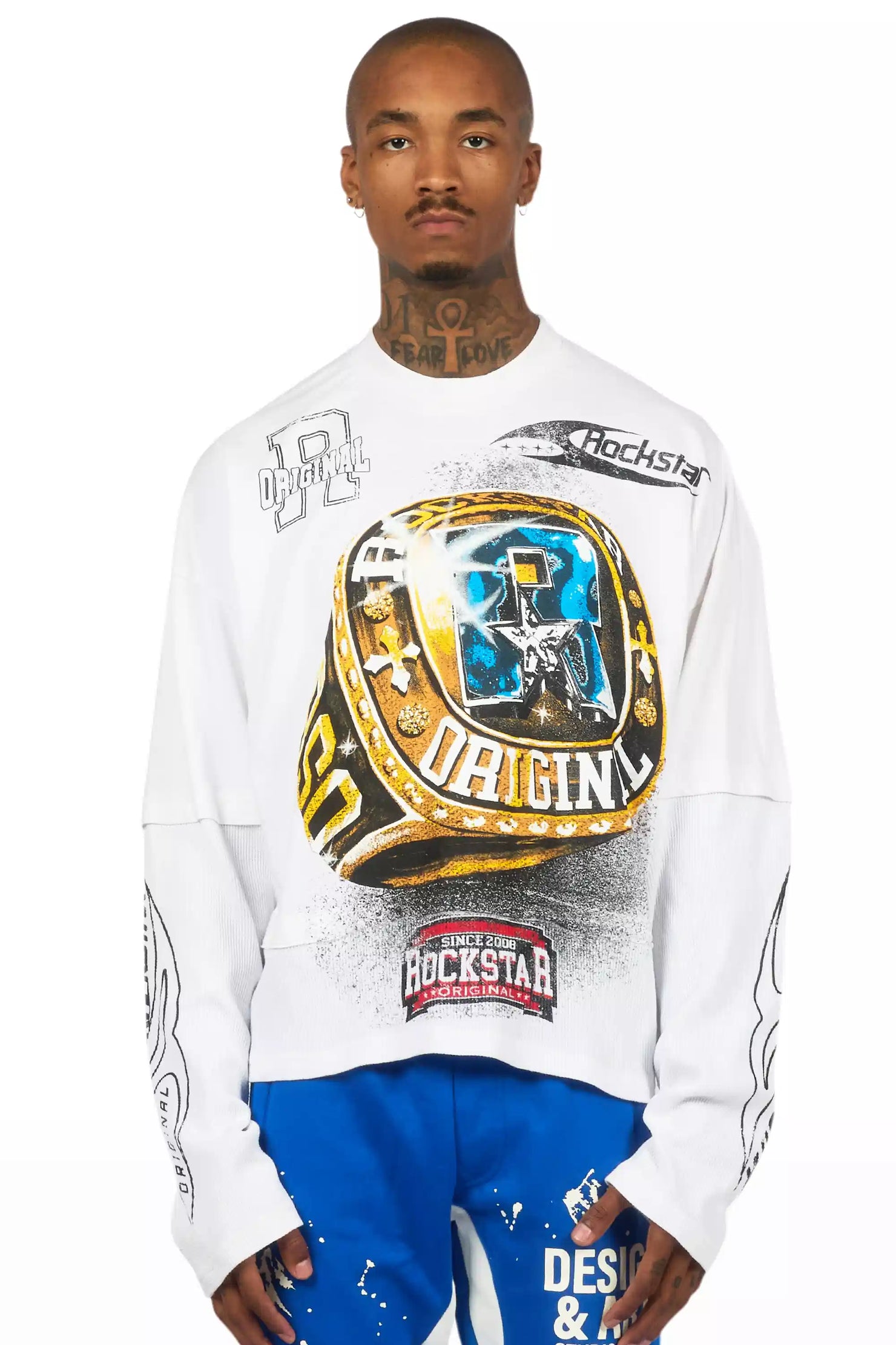 Gemchamp White/Black Boxy Crop Double Layer Tee