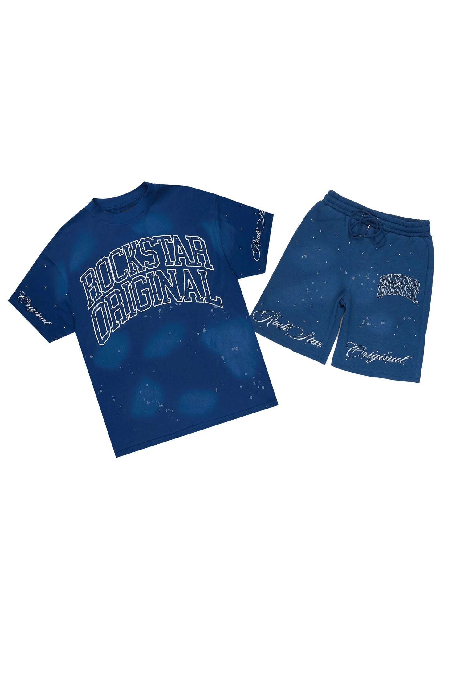 Dripped Navy Rhinestone T-Shirt/Short Set