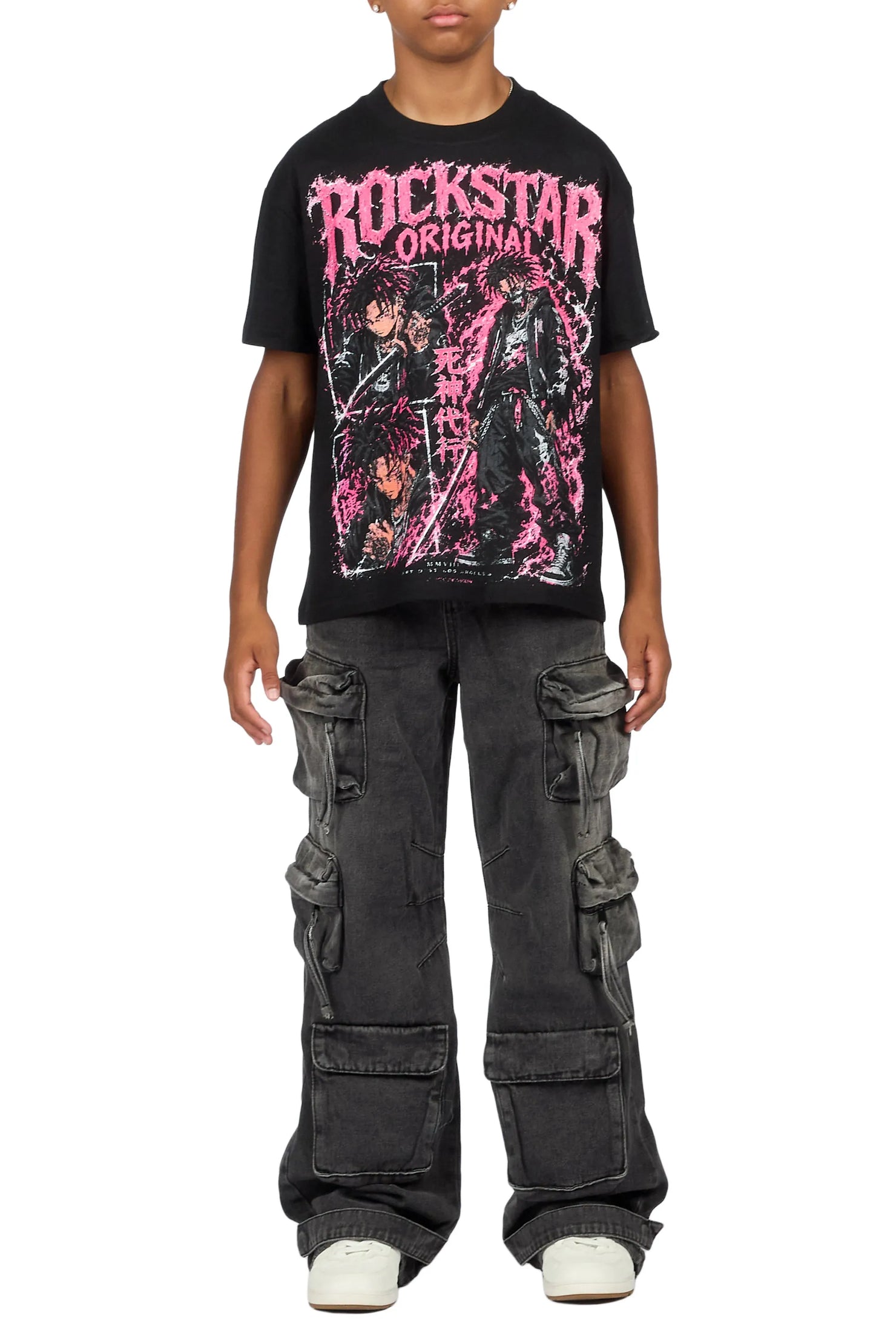Boys Brasko Black/Dark Grey T-Shirt Baggy Jean Set