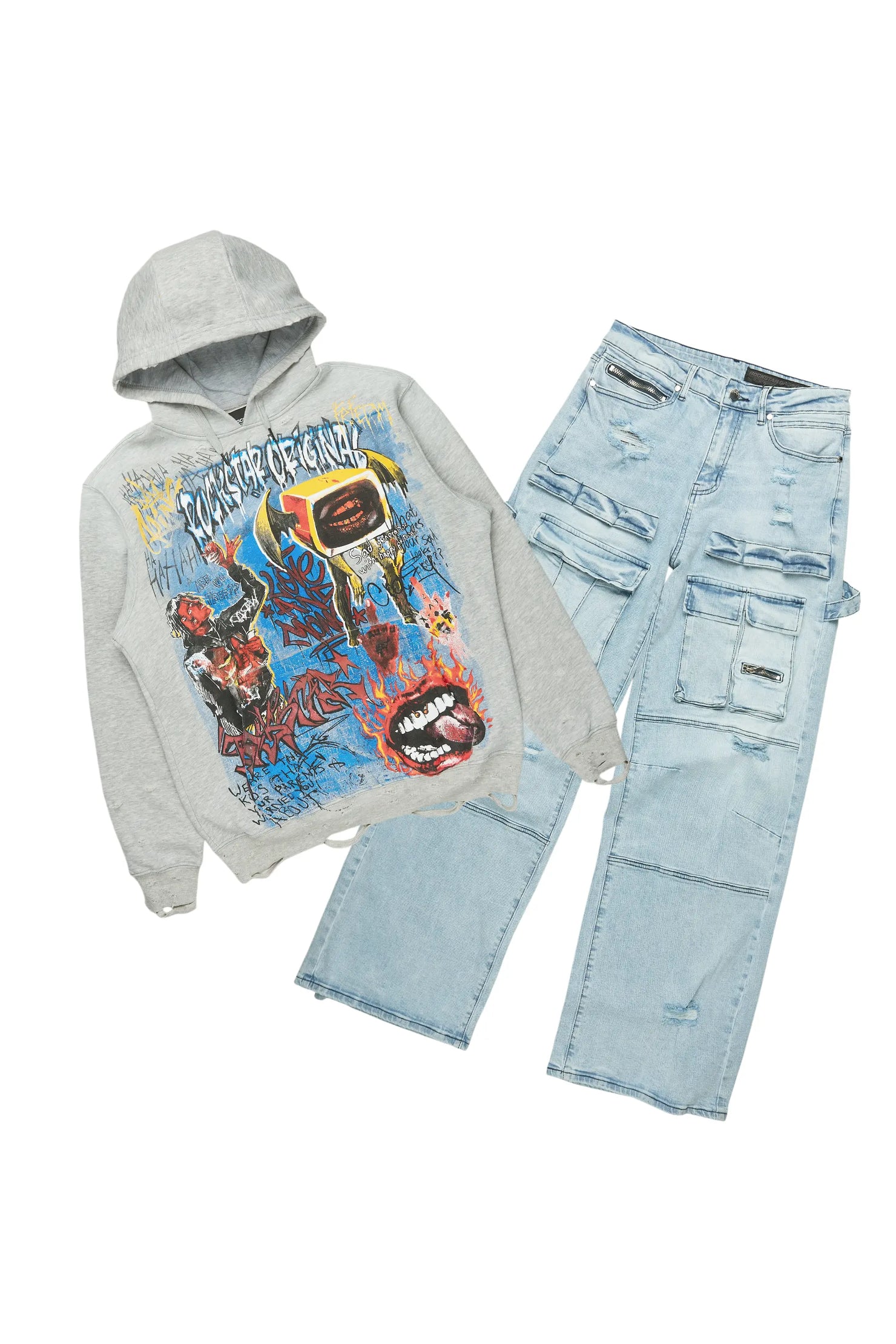 Yooz Heather Grey Hoodie & Burain Baggy Fit Jean Bundle