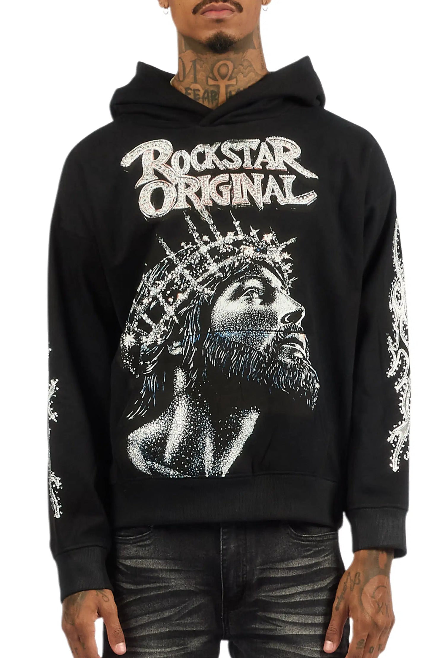 Darius Black Rhinestone Oversized Hoodie