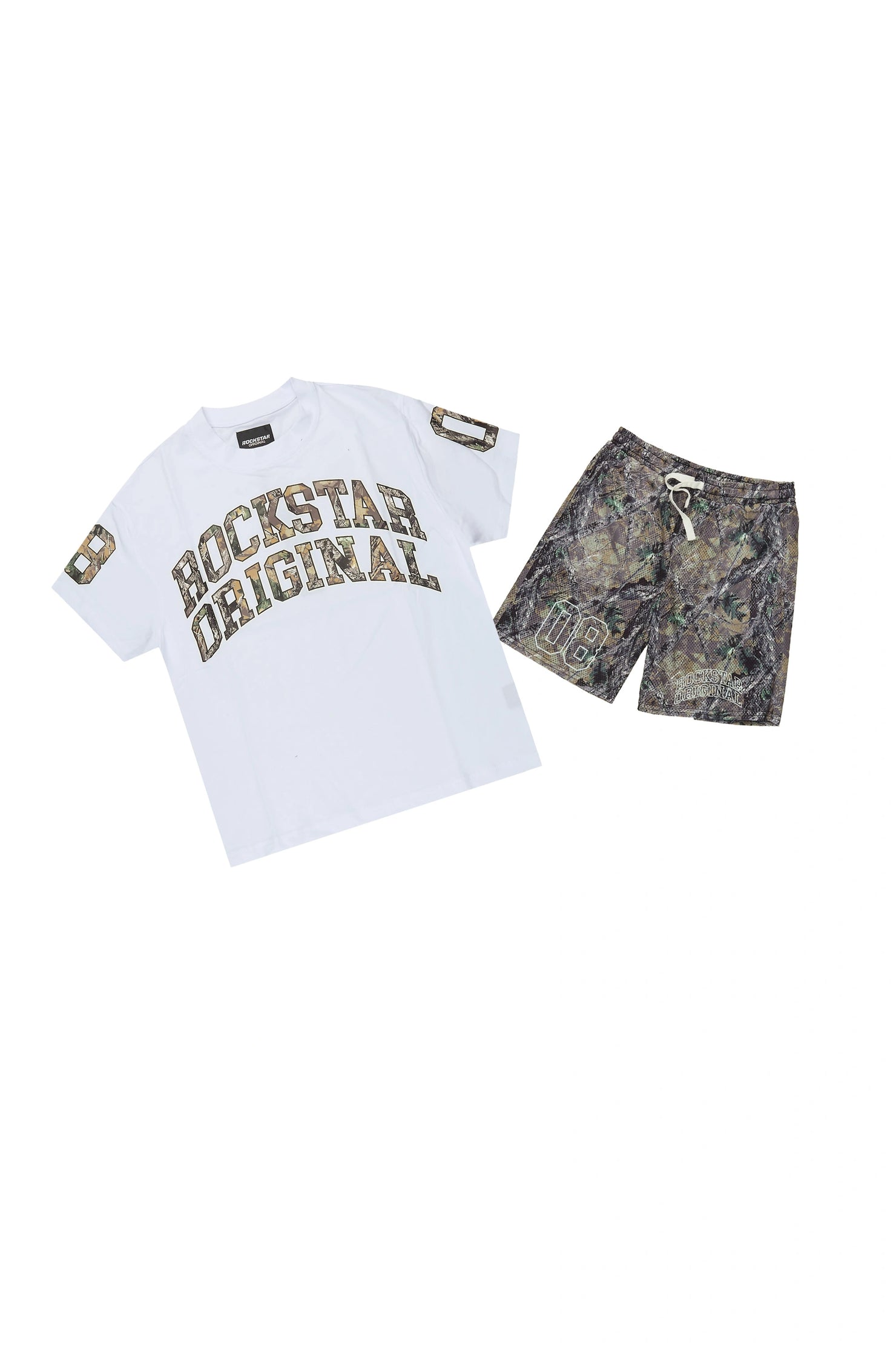 Boys Desiero White/Green Tree Camo T-Shirt/Short Set