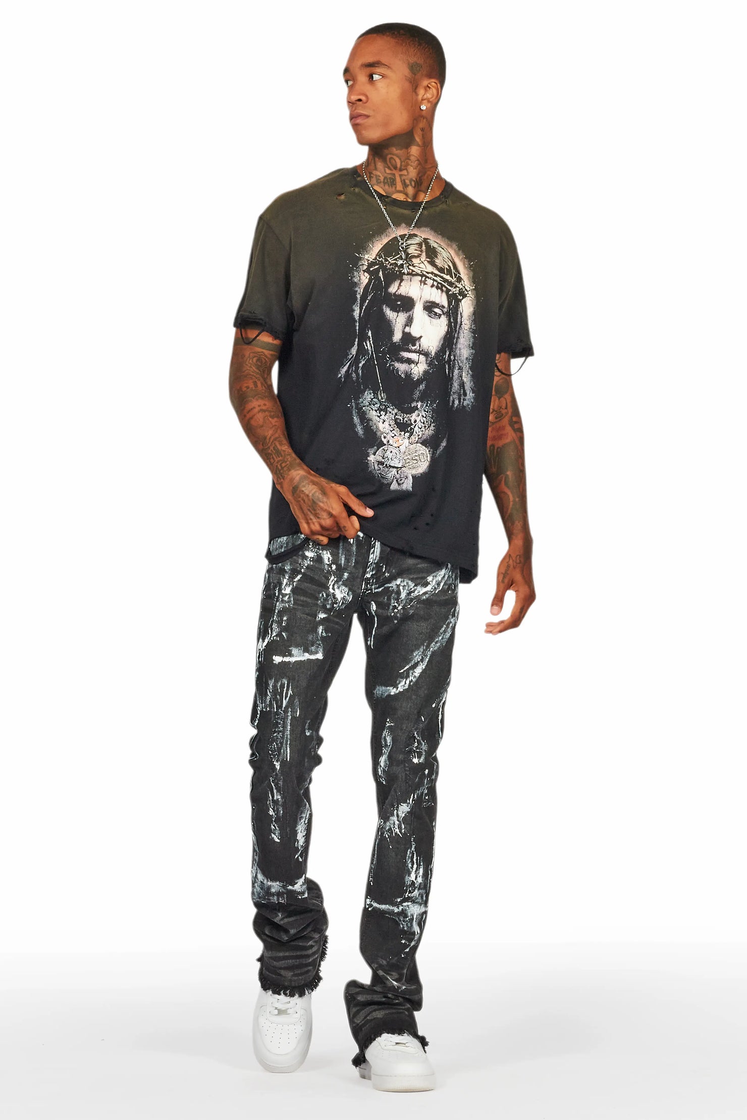 Cale Black Painter Stacked Flare Jean