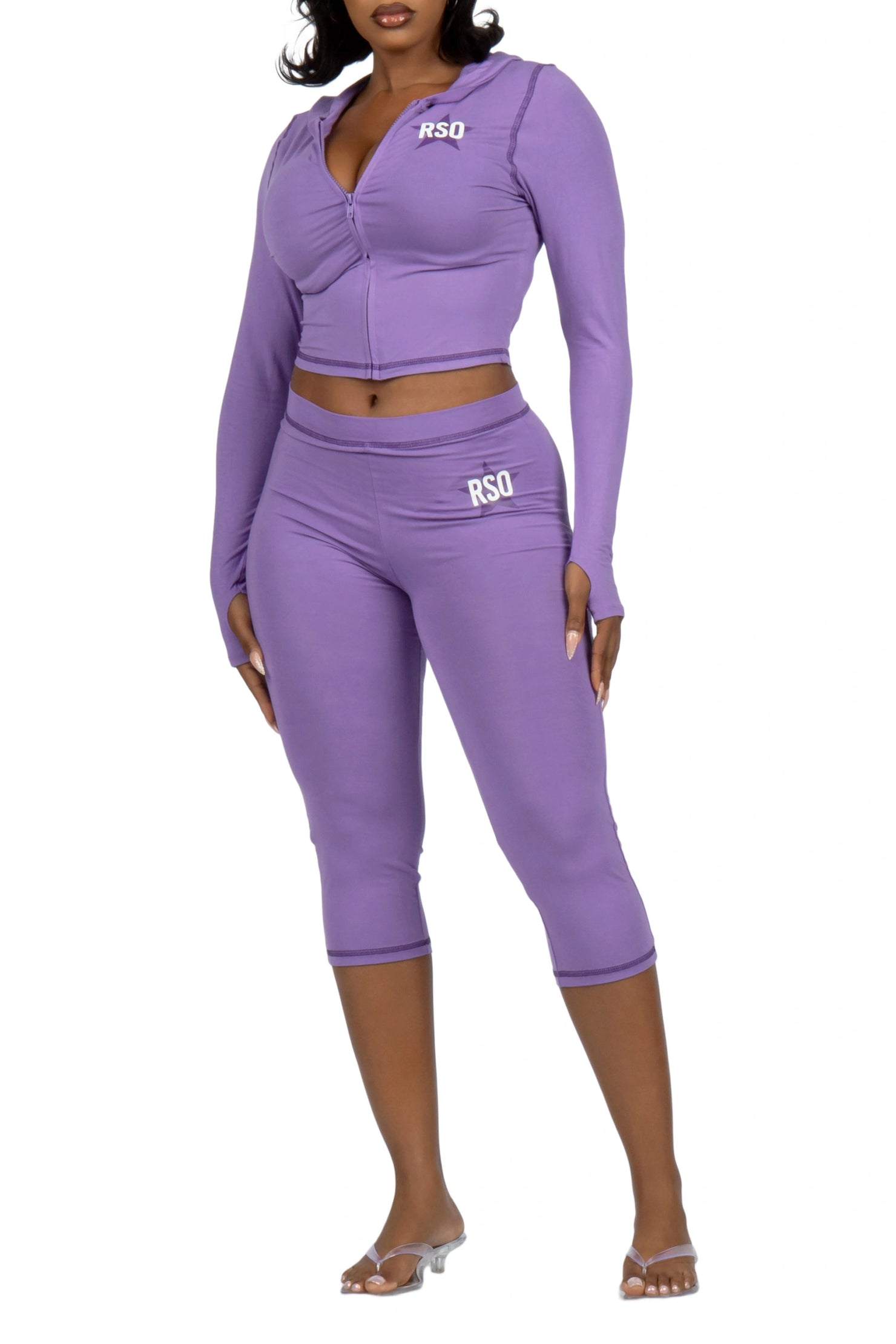 Sharina Purple Zip Up Capri Set