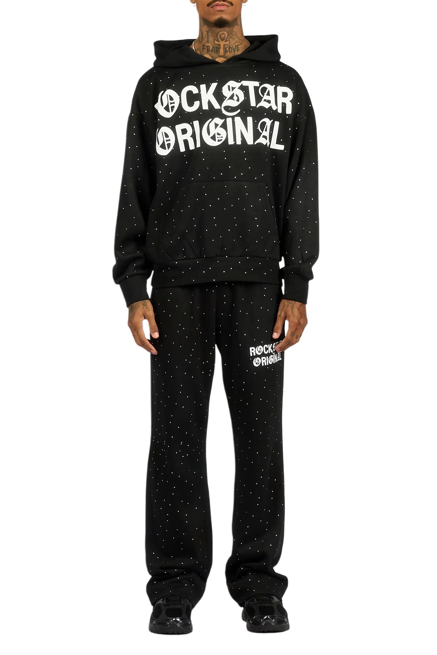 Seren Black/White Rhinestone Hoodie Relaxed Track Set