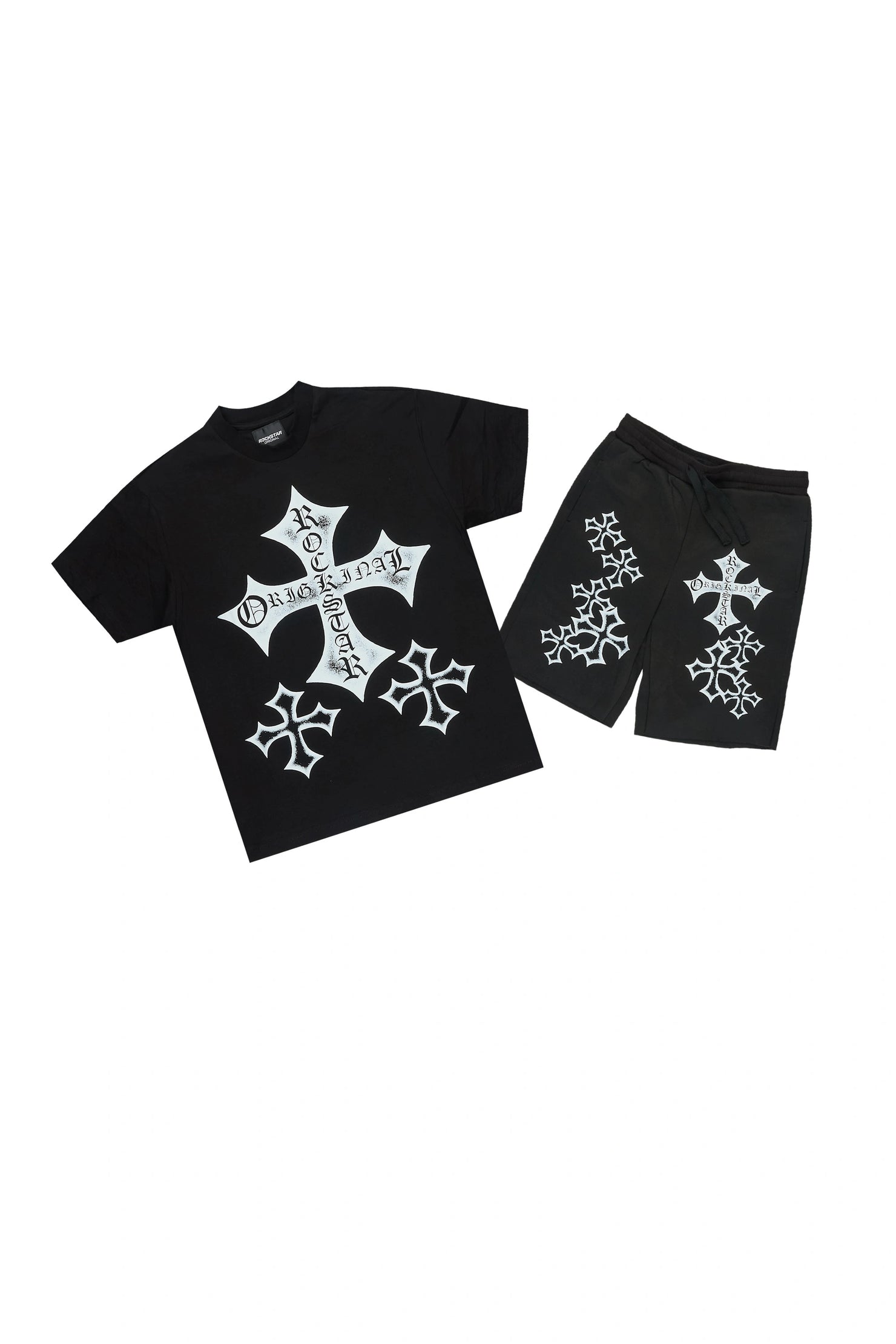 Boys Marizon Black Oversized T-Shirt/Short Set