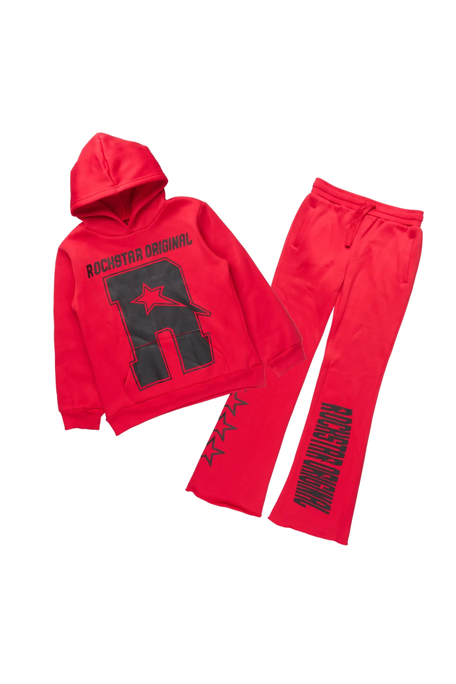 Boys Skender Red/Black Hoodie/Stacked Flare Track Set