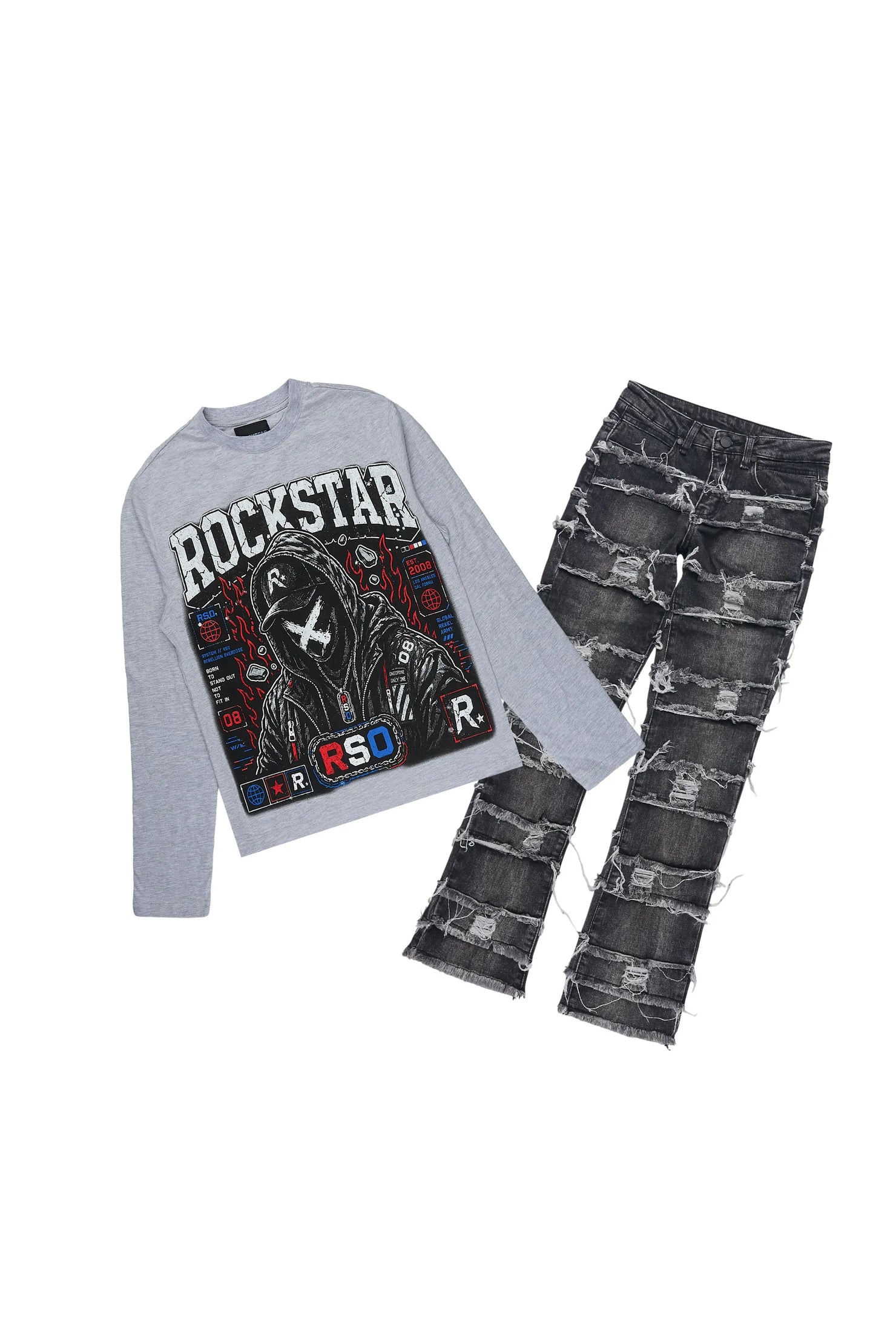 Boys Homer Grey/Black Long Sleeve T-Shirt Stacked Jean Set