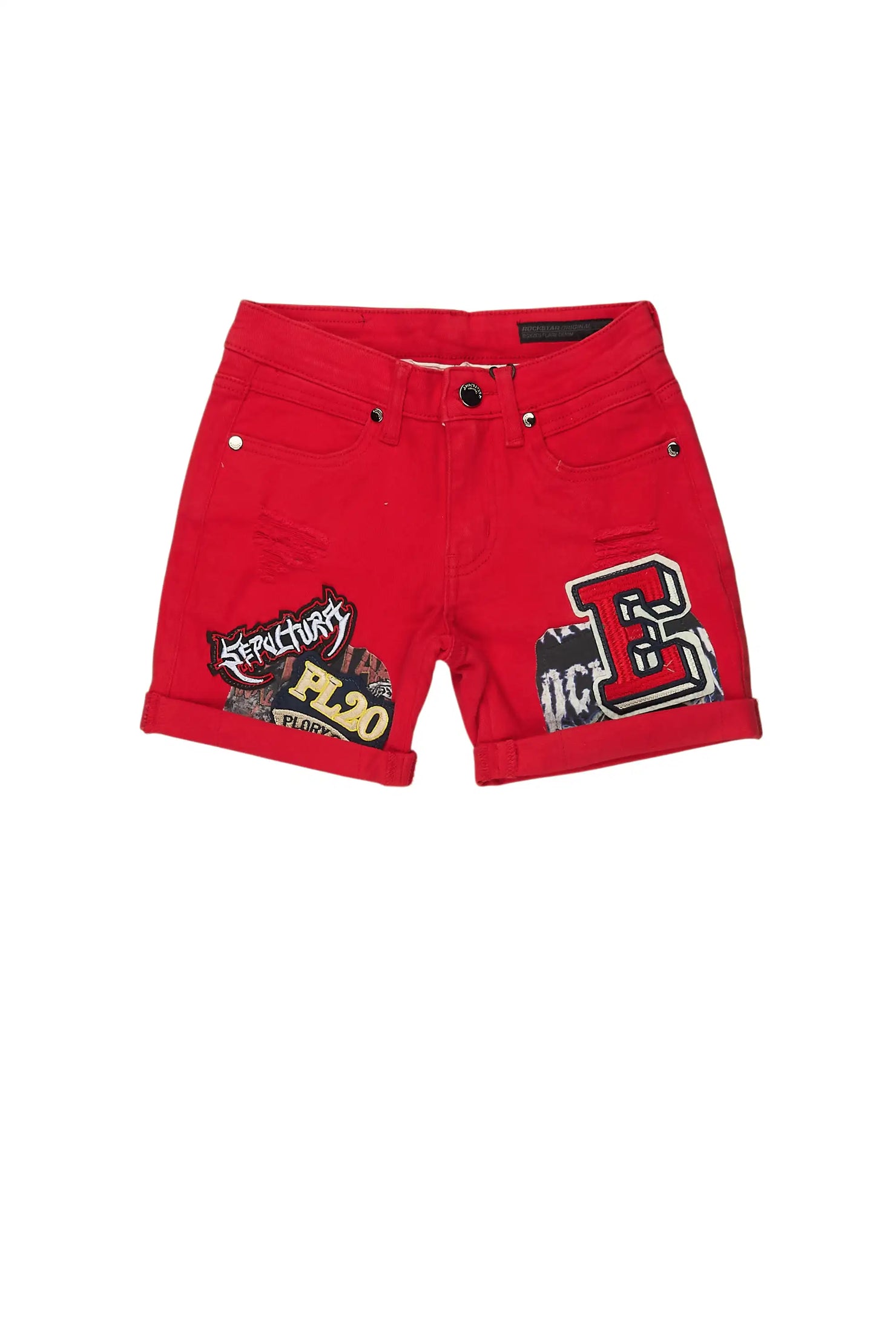 Boys Espen Red Patchwork Denim Short