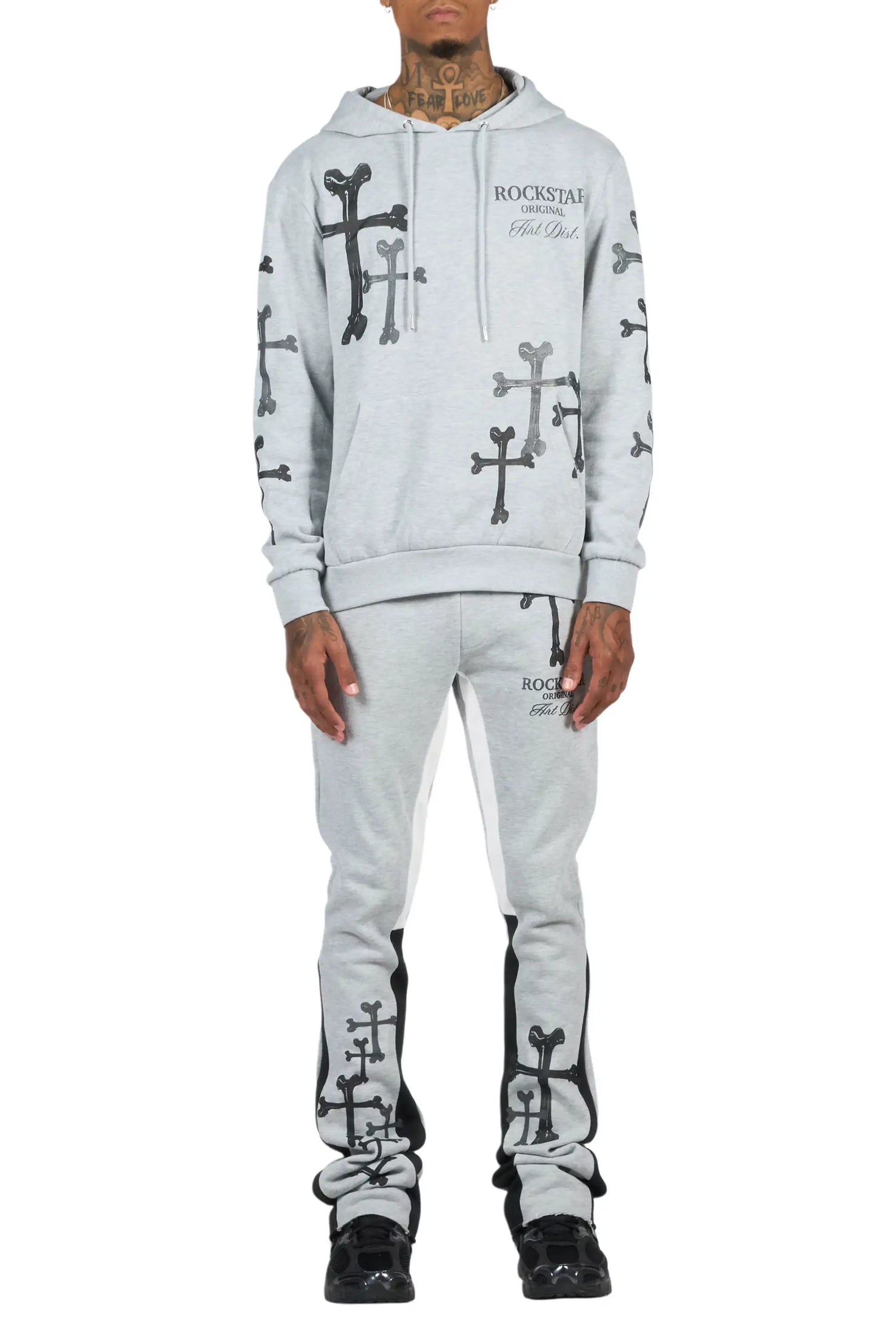 Olivier Heather Grey/Black Hoodie/Stacked Flare Track Set