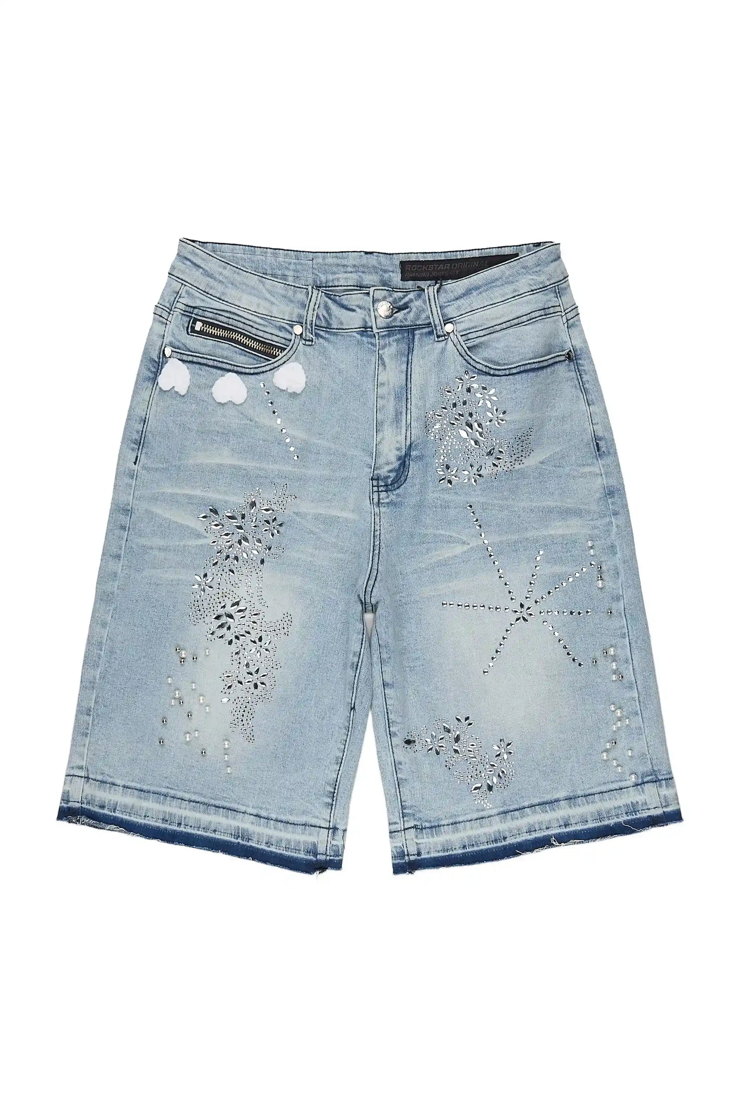 Rael Light Blue Rhinestone Denim Short
