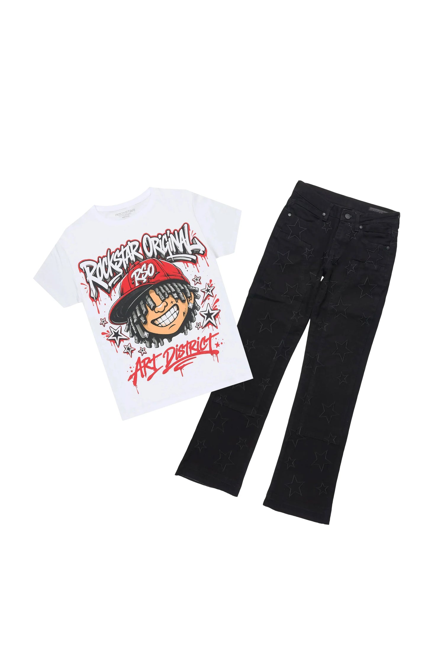 Boys Blade White/Black T-Shirt Stacked Jean Set