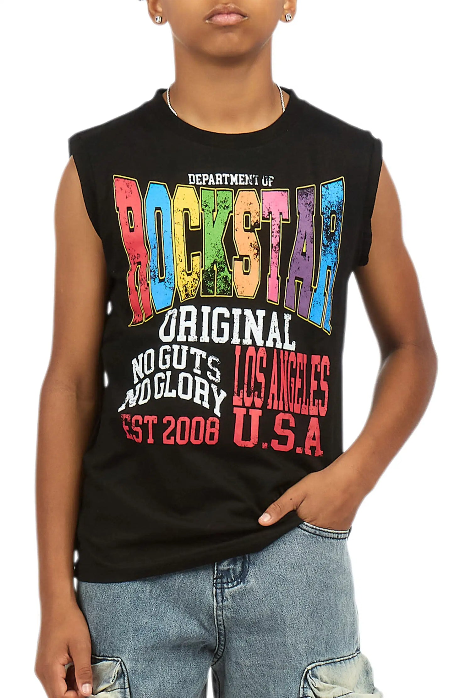 Boys Keen Black Cut Off Graphic T-Shirt