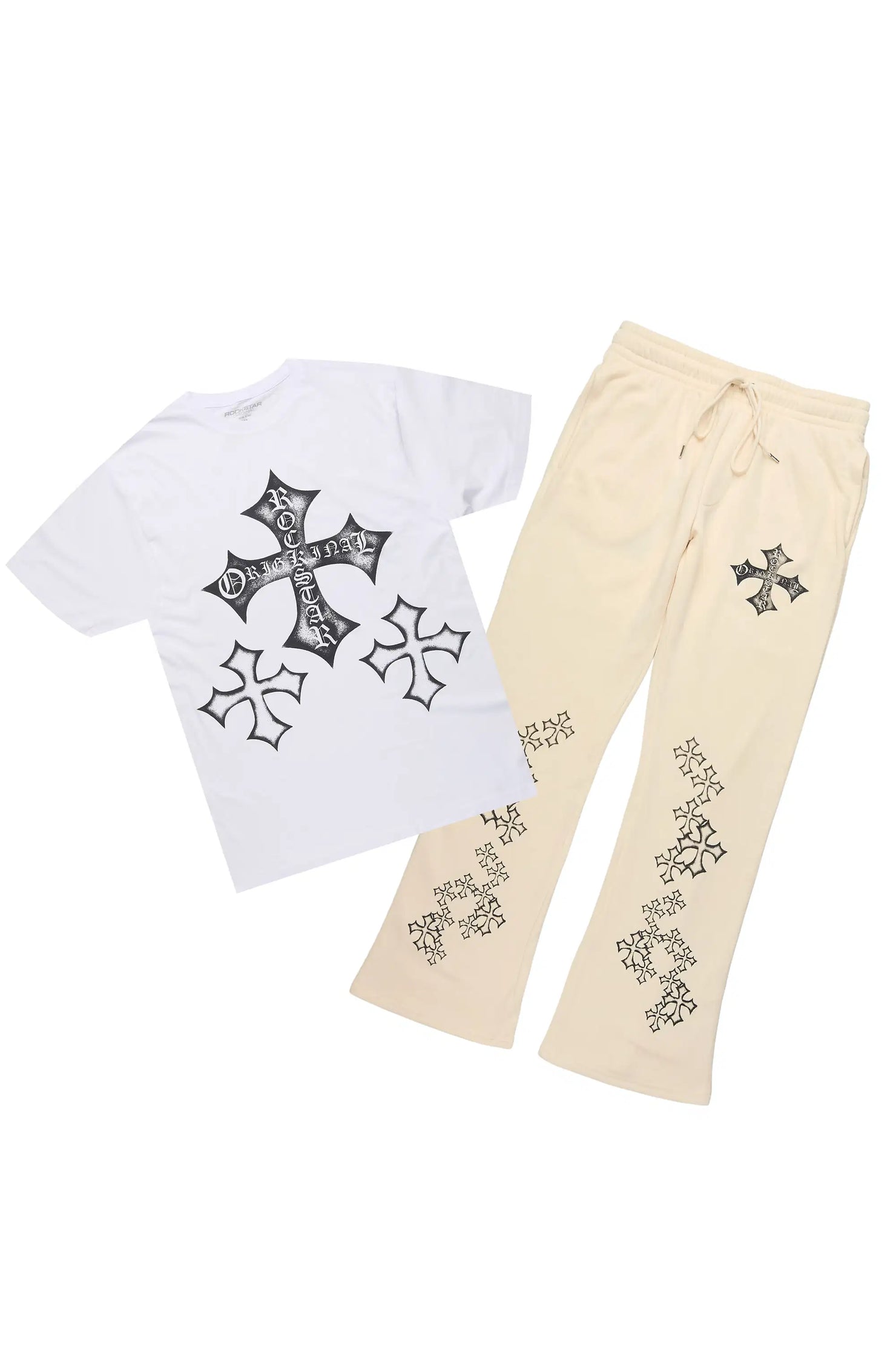 Marzion White/Beige T-Shirt/Relaxed Track Set