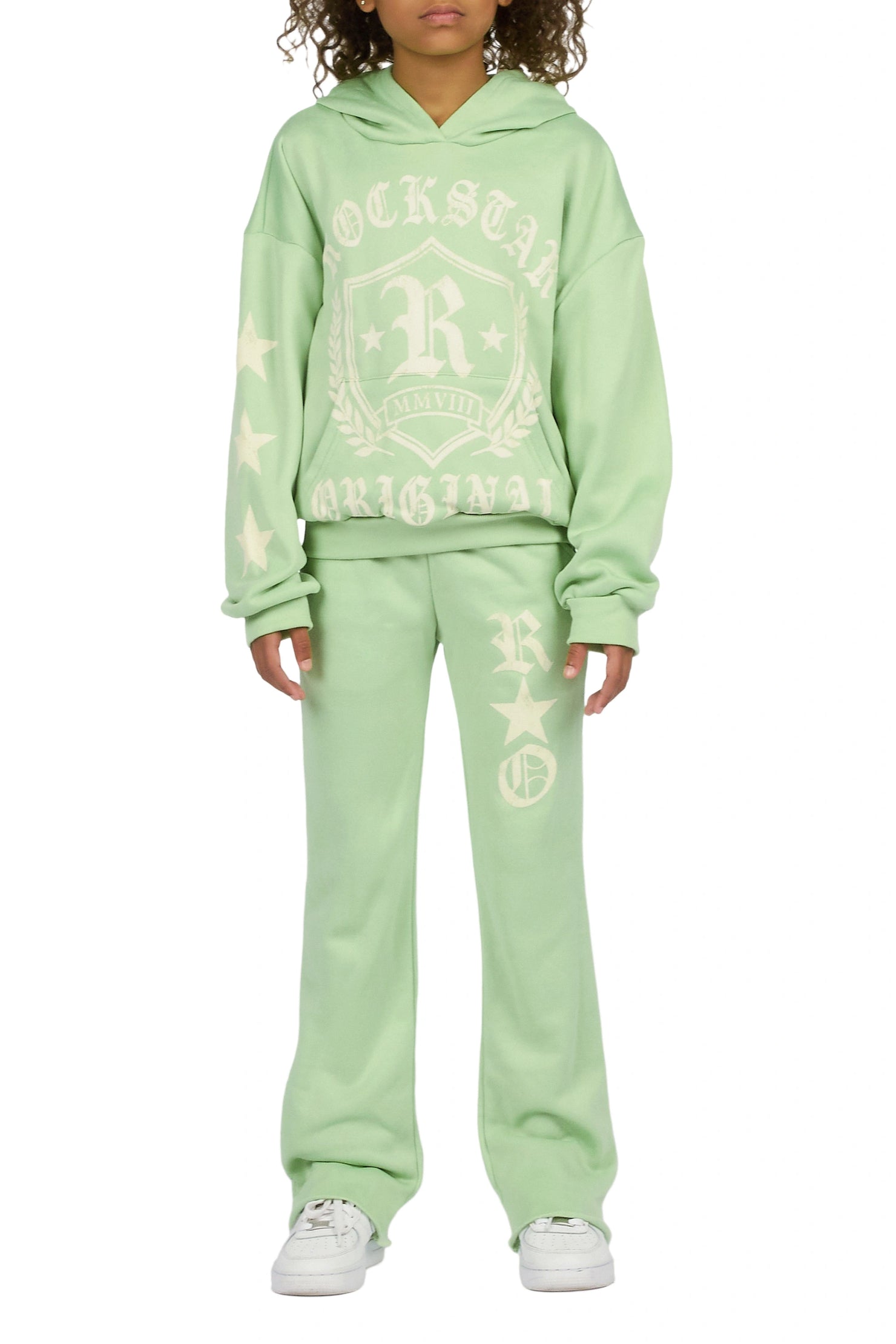 Girls Vesty Light Sage Hoodie Stacked Track Set