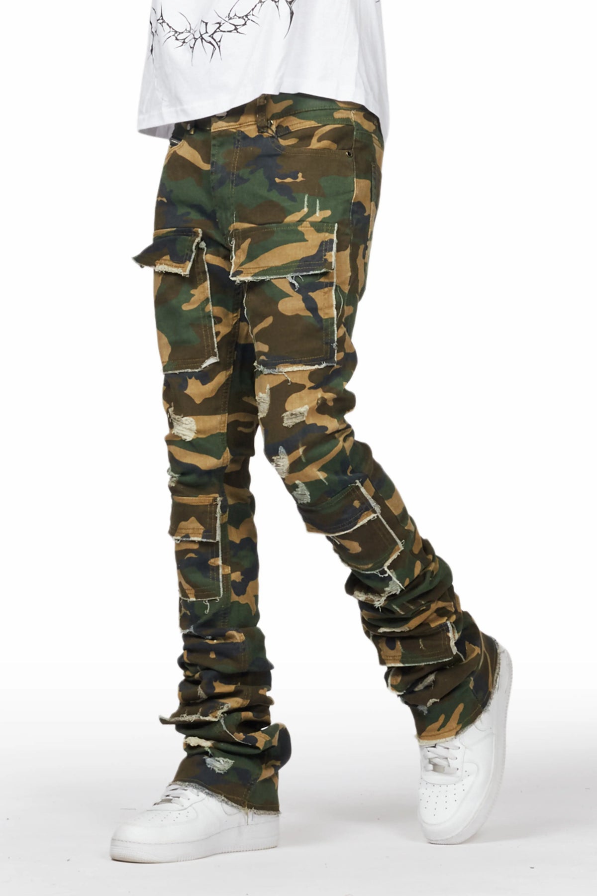 Piet Green Camo Cargo Super Stacked Flare Jean– Rockstar Original