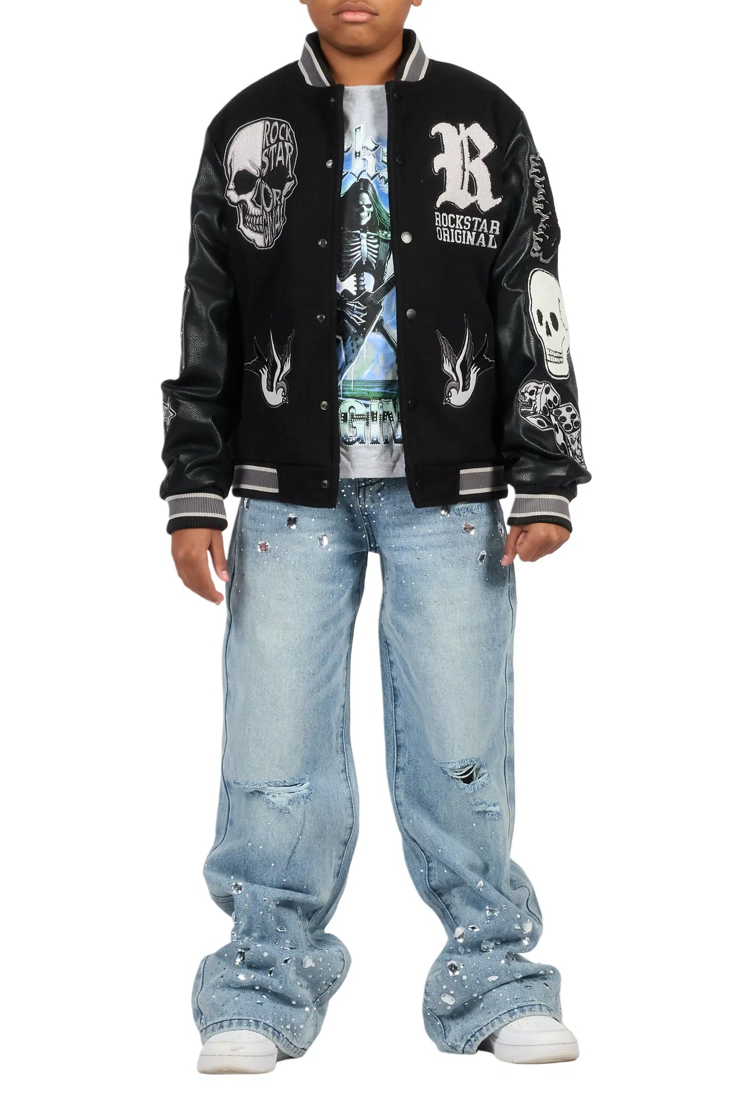 Boys Glanz Rhinestone Light Blue Baggy Fit Jean