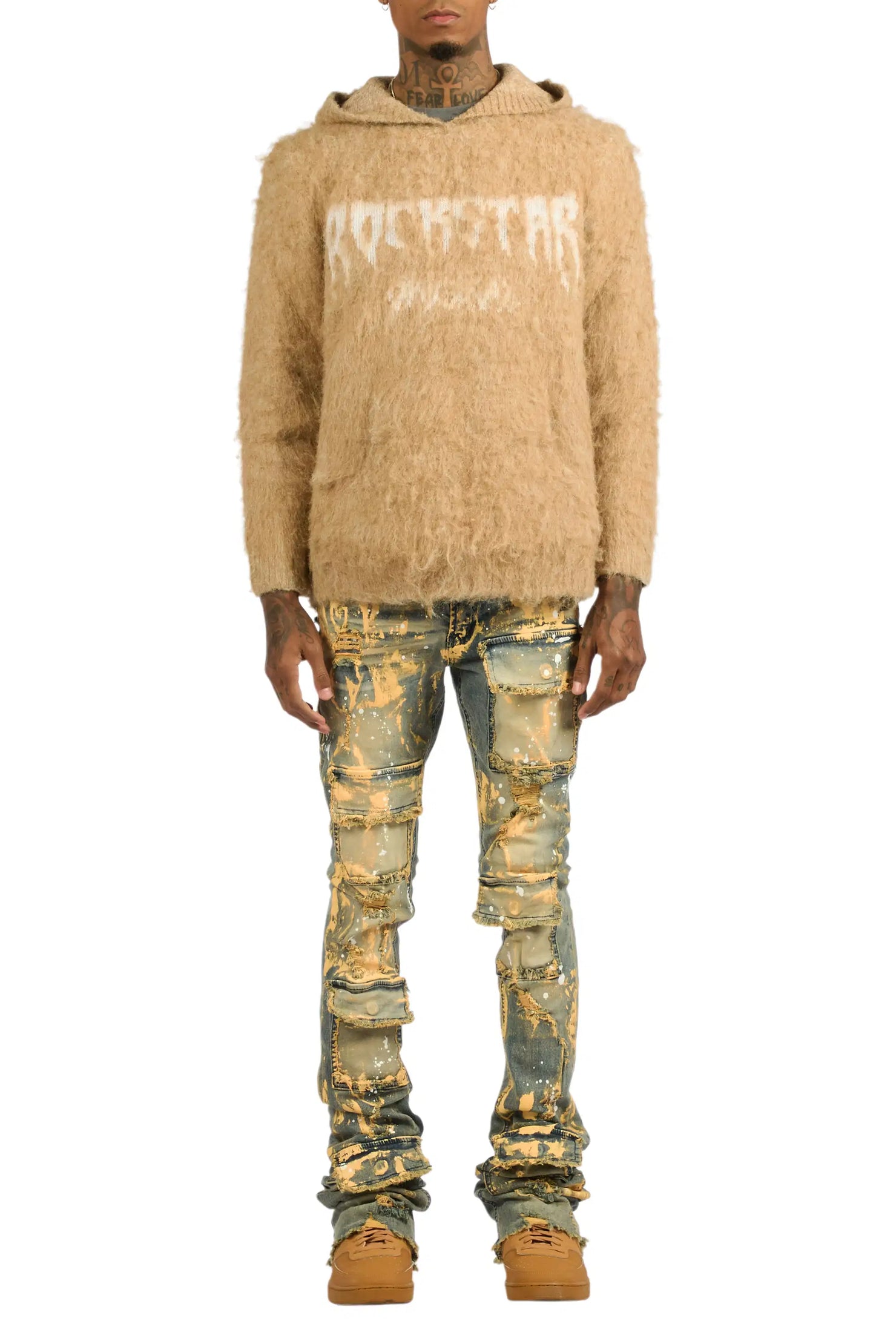Andros Beige/Tint Blue Mohair Hoodie/Super Stacked Flare Jean Set