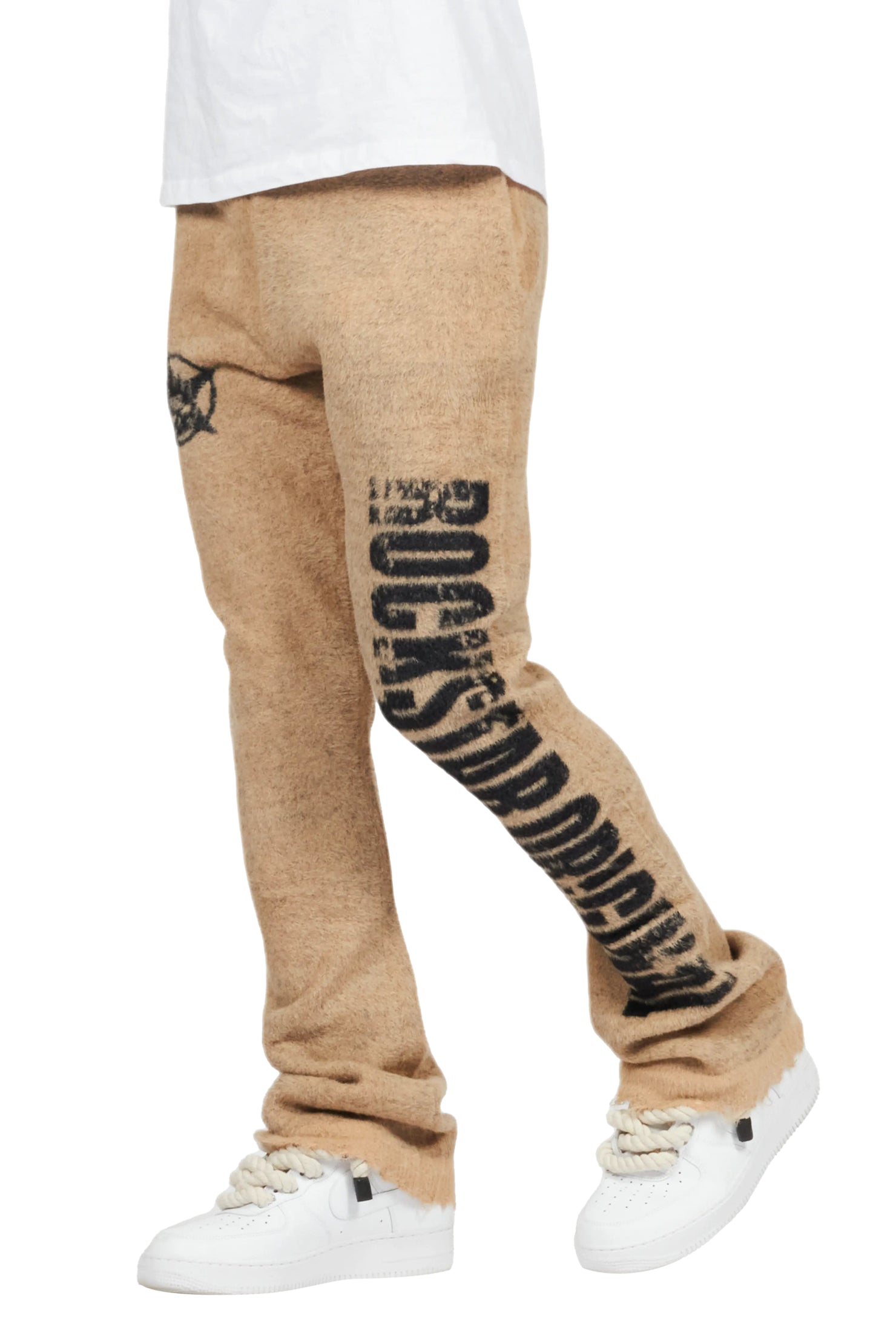 Keve Beige Knitted Mohair Flare Sweat Pant