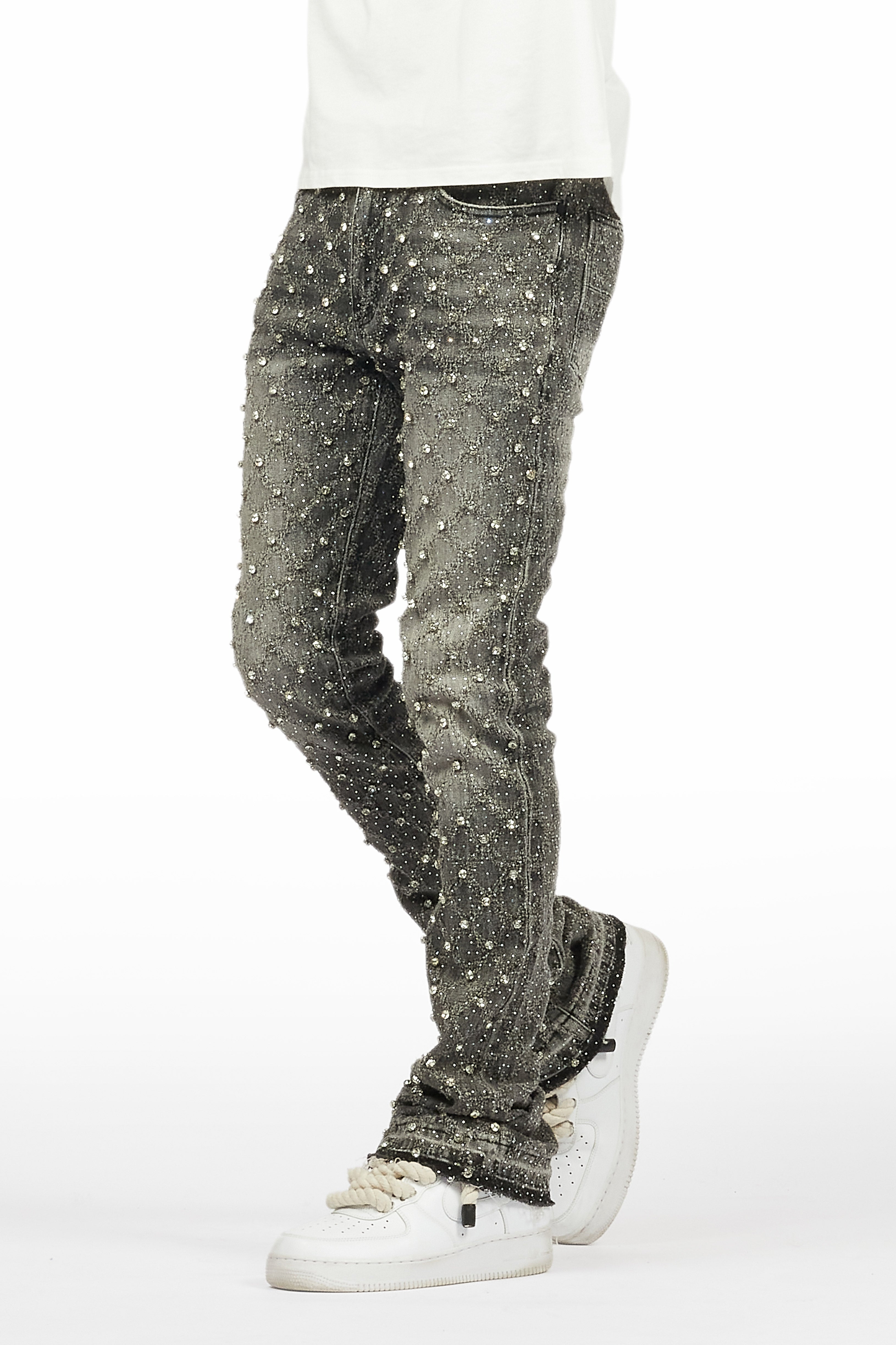 Glit Grey Rhinestone Stacked Flare Jean– Rockstar Original