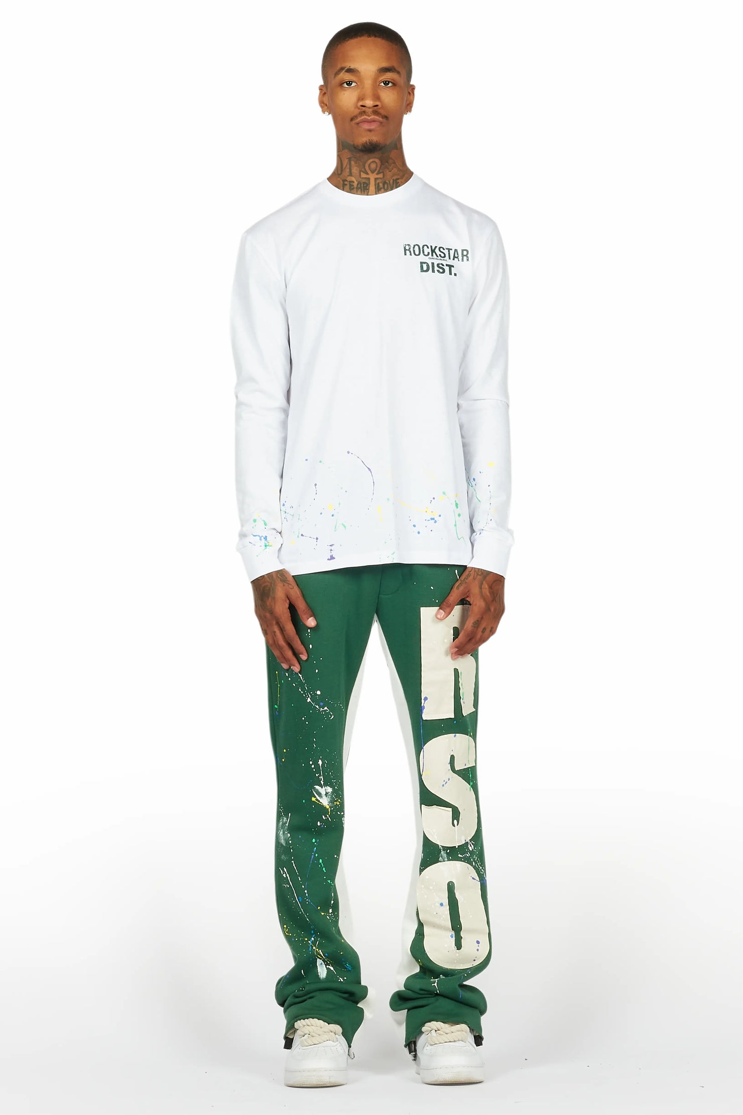 Bert White/Green Long Sleeve T-Shirt/Baggy Pant Set