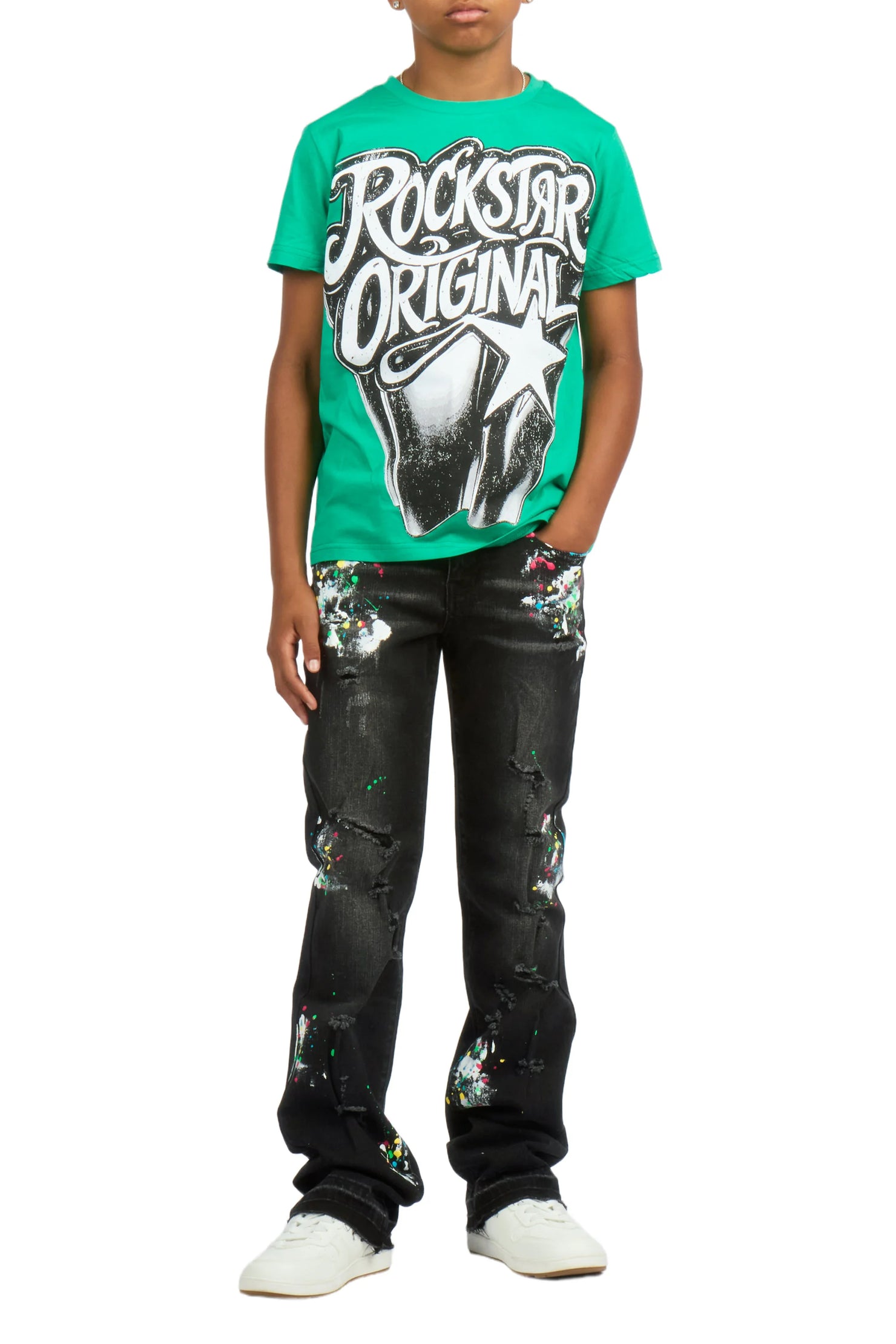Boys Troy Black/Multi Stacked Painter Jean