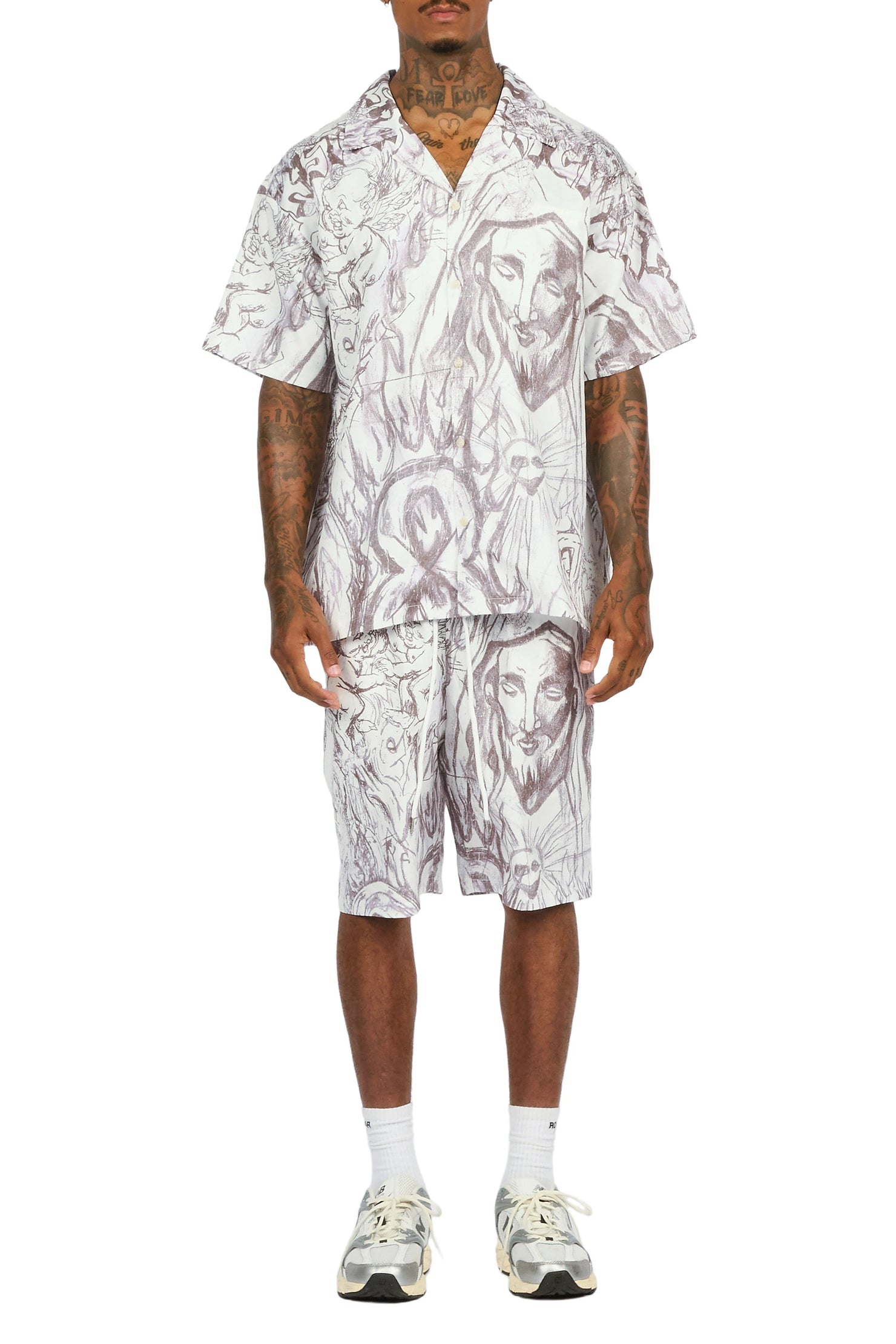 Fenno White Button Down T-Shirt/Short Set