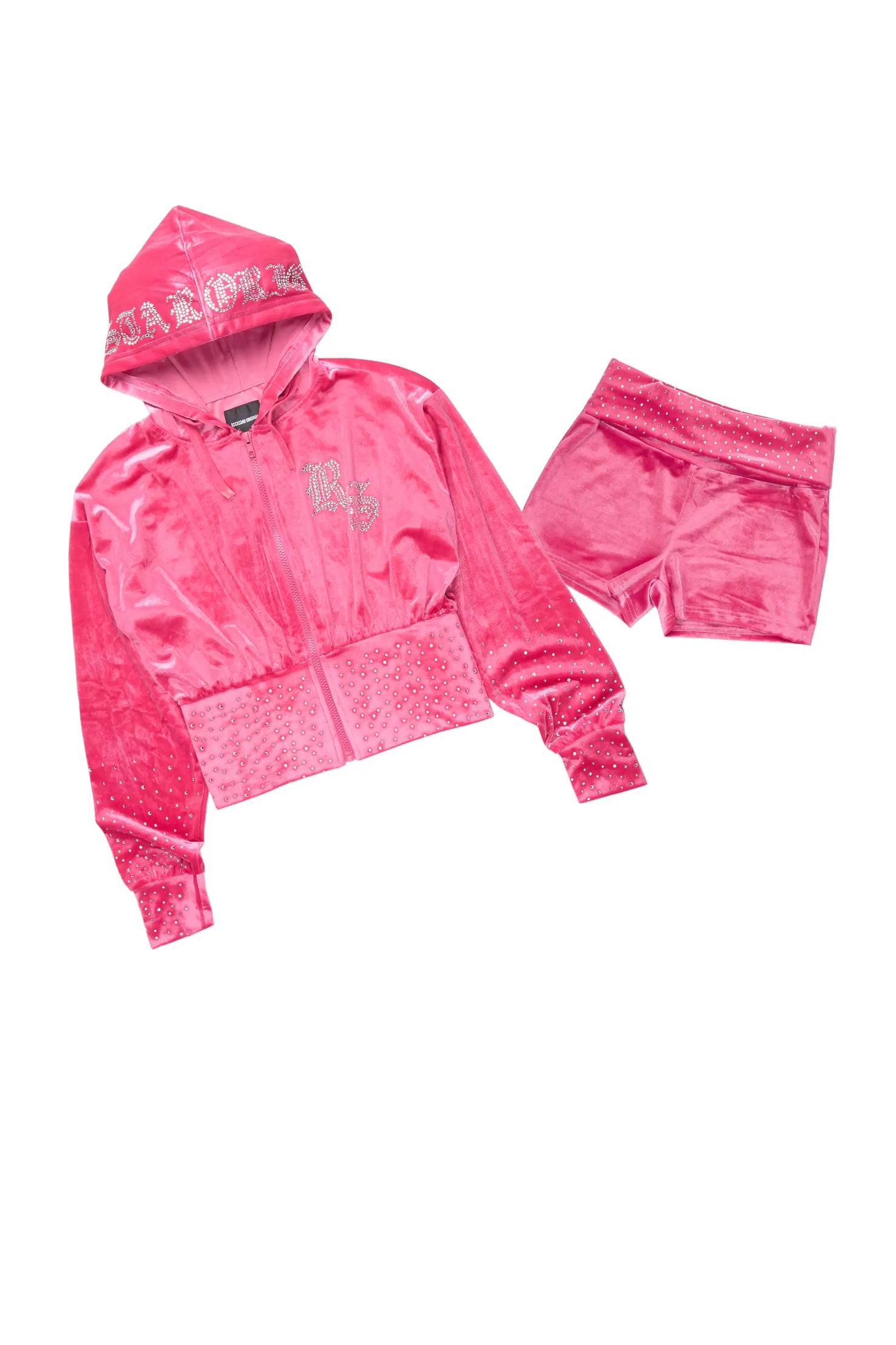 Rachell Hot Pink Rhinestone Velour Short Set