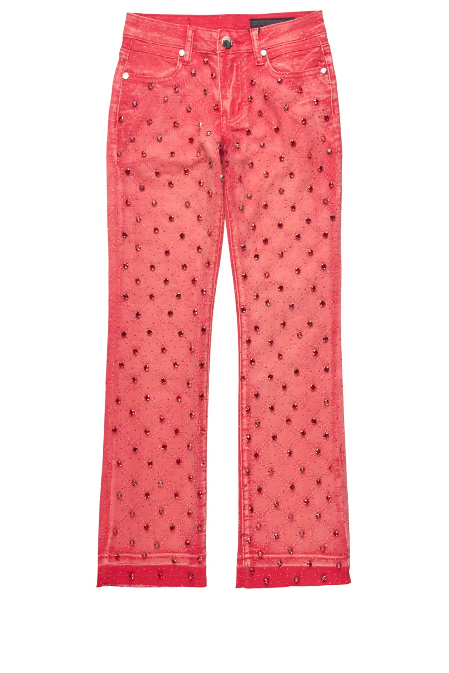 Girls Glit Red Rhinestone Stacked Flare Jean