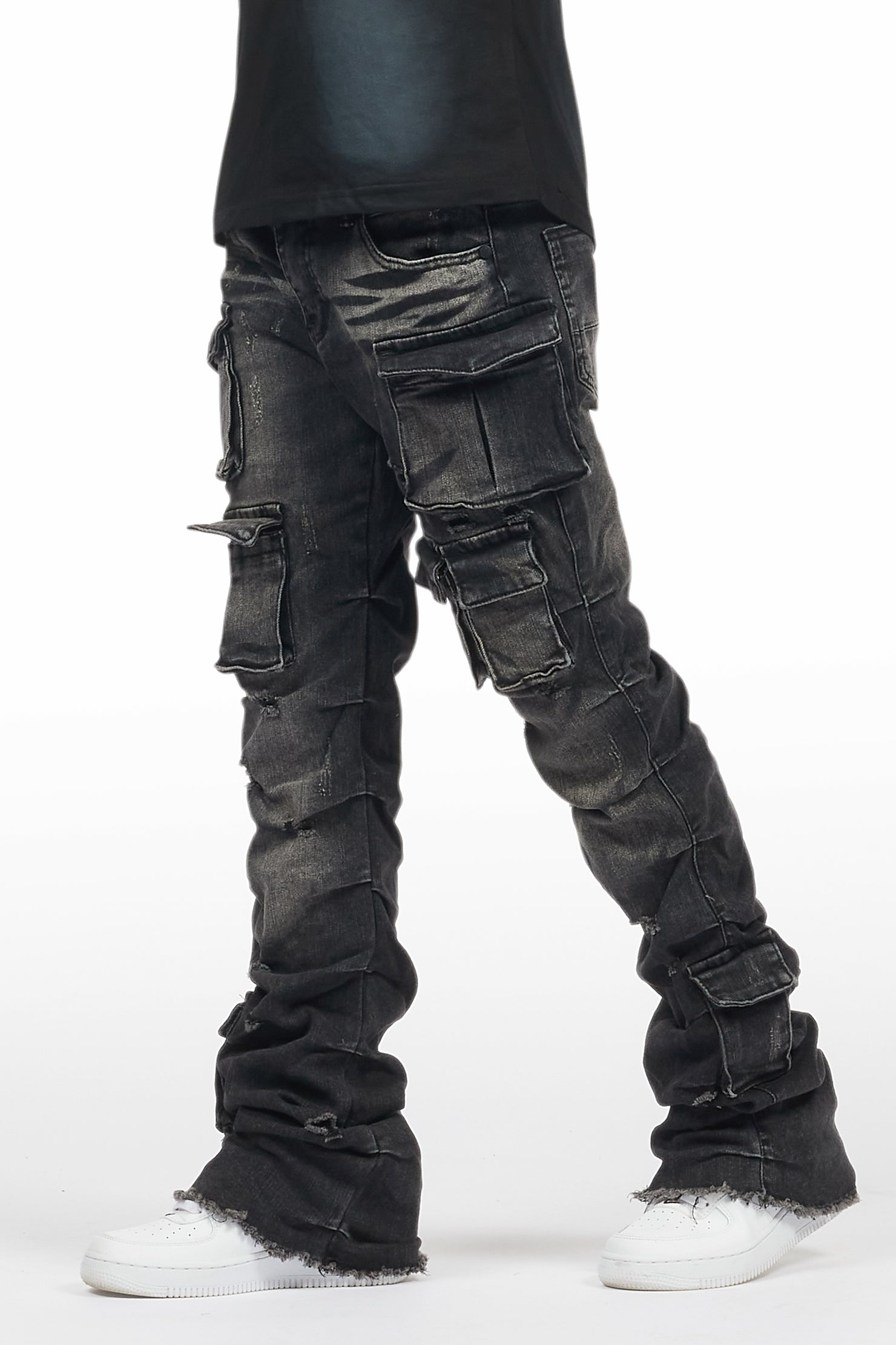 Boys Gentry Dark Grey Stacked Flare Jean