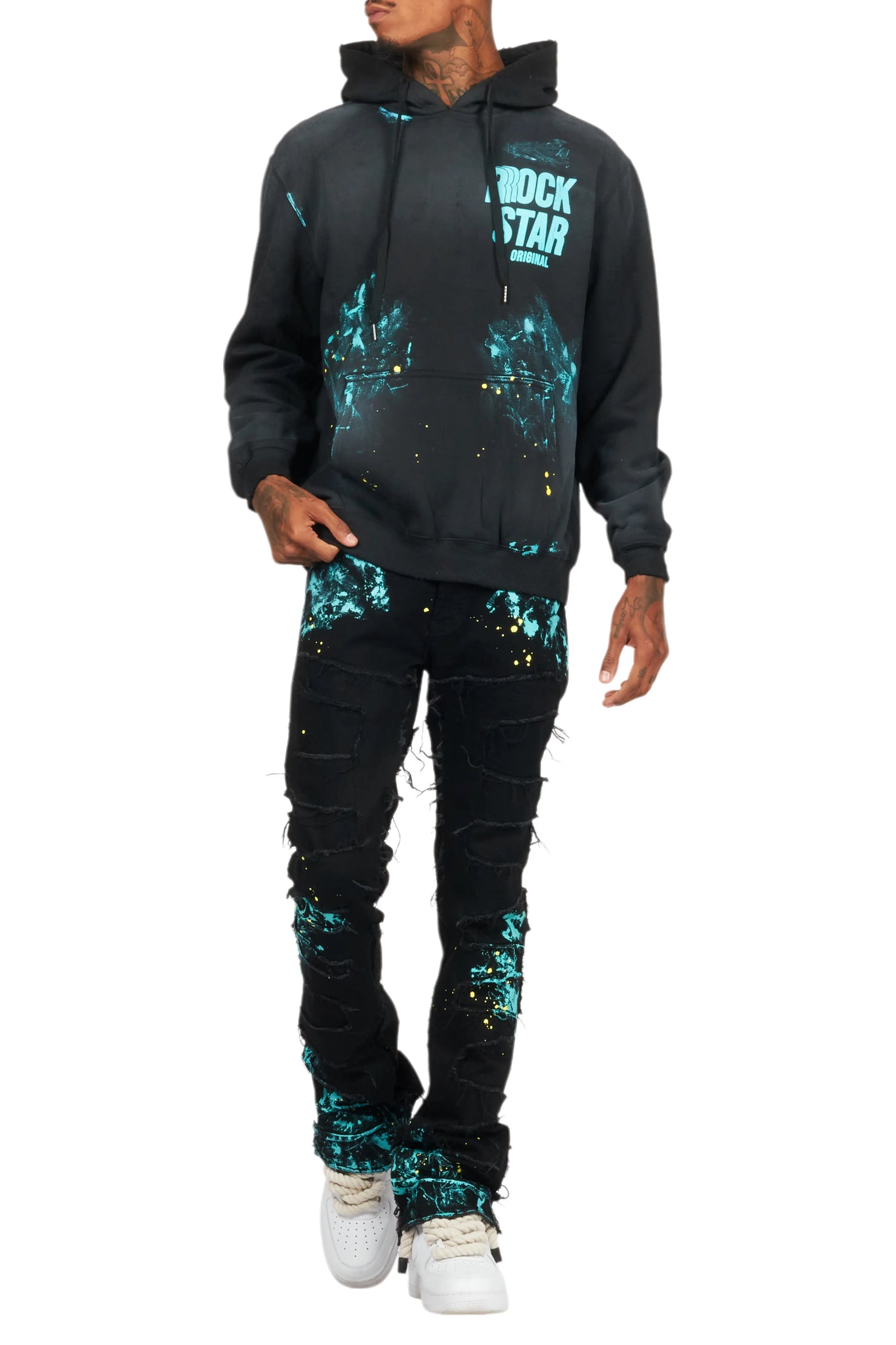 Barras Black Hoodie/Stacked Flare Jean Bundle