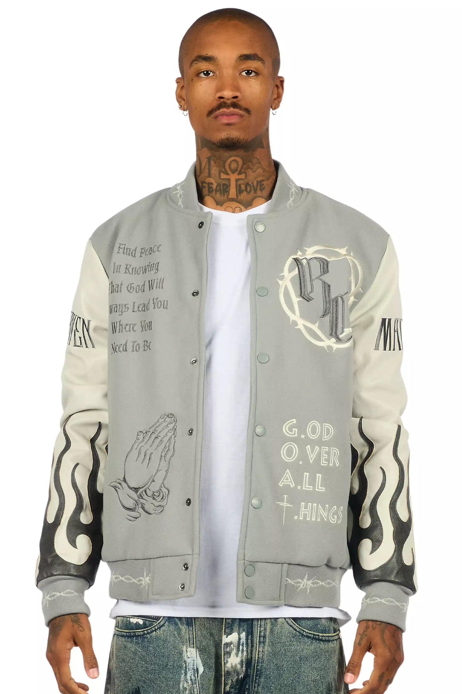 Caelus Grey Varsity Jacket