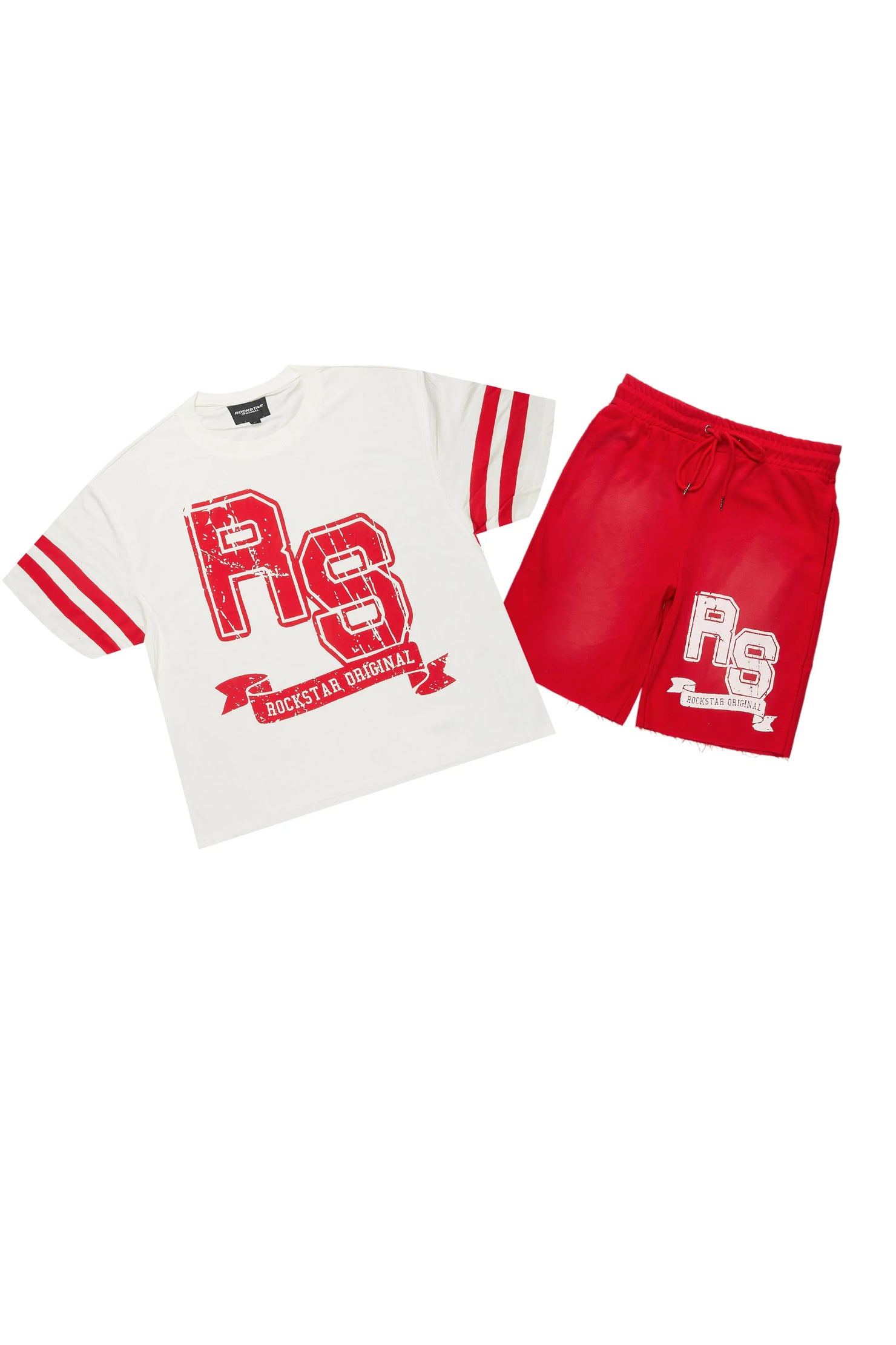 Alik White/Red Crop Boxy Tee Short Set