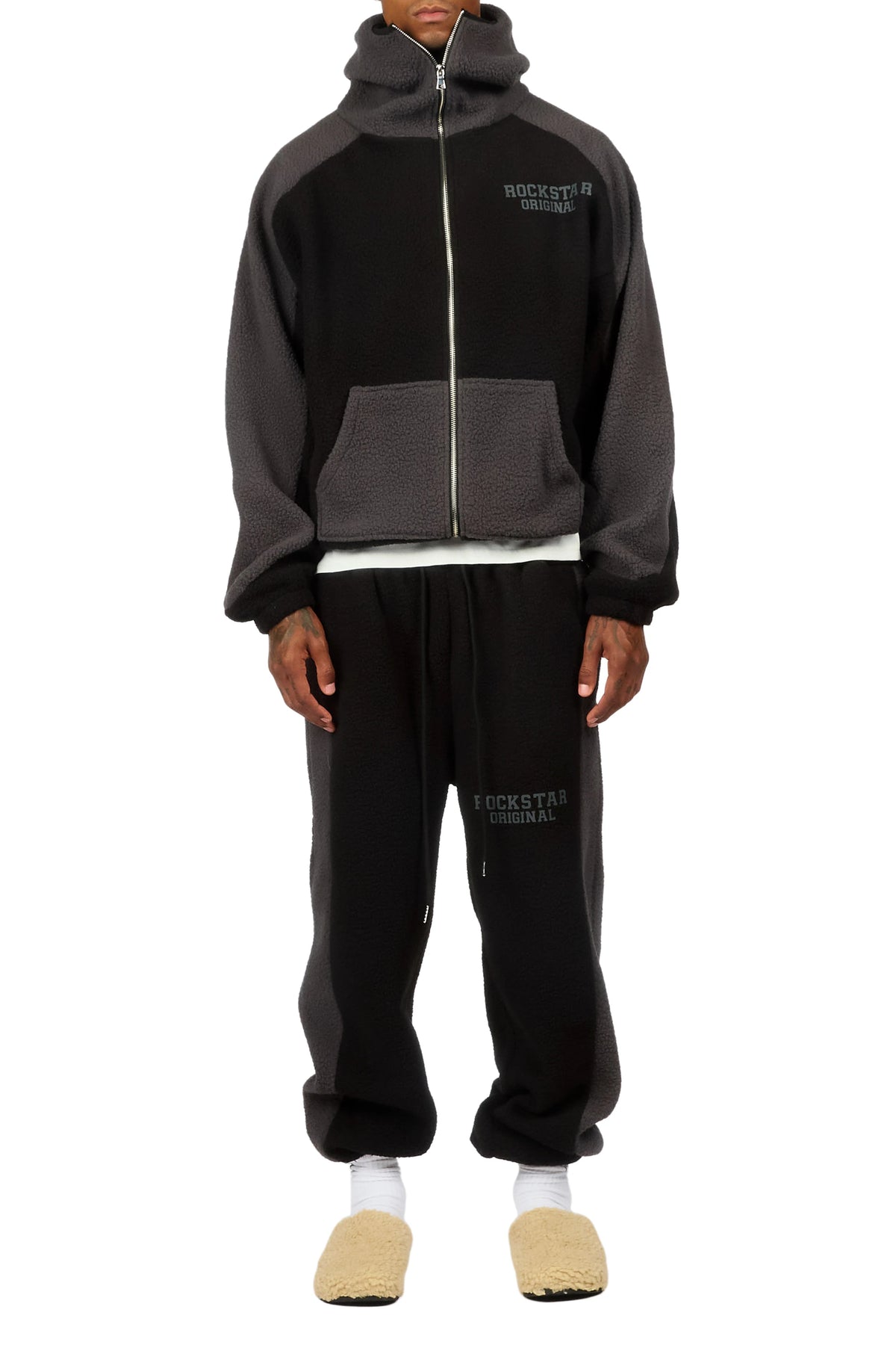 Minero Sherpa Black Zip Up Hoodie/Jogger Track Set