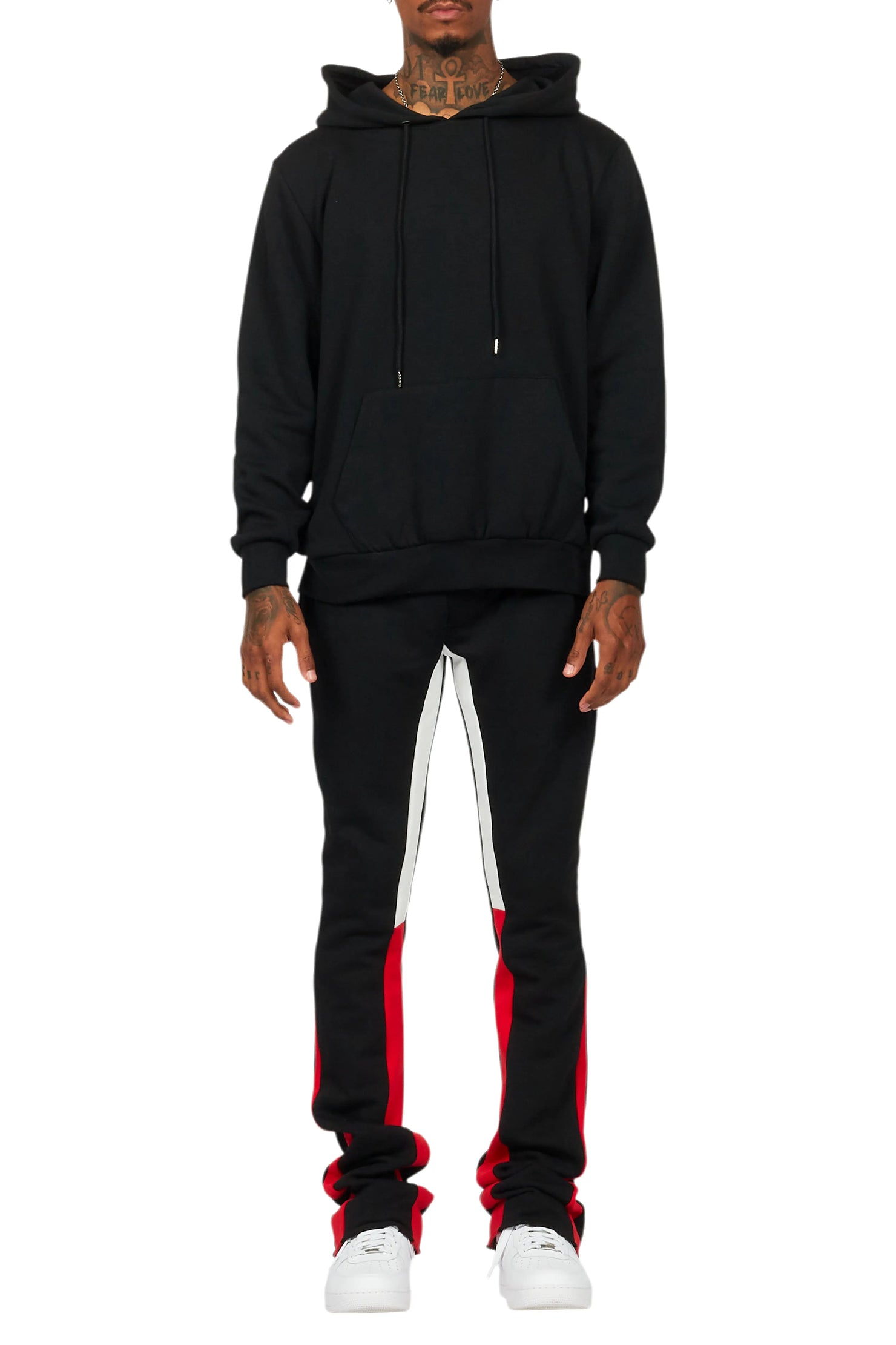 Basic Black/Red Hoodie/Stacked Flare Track Set