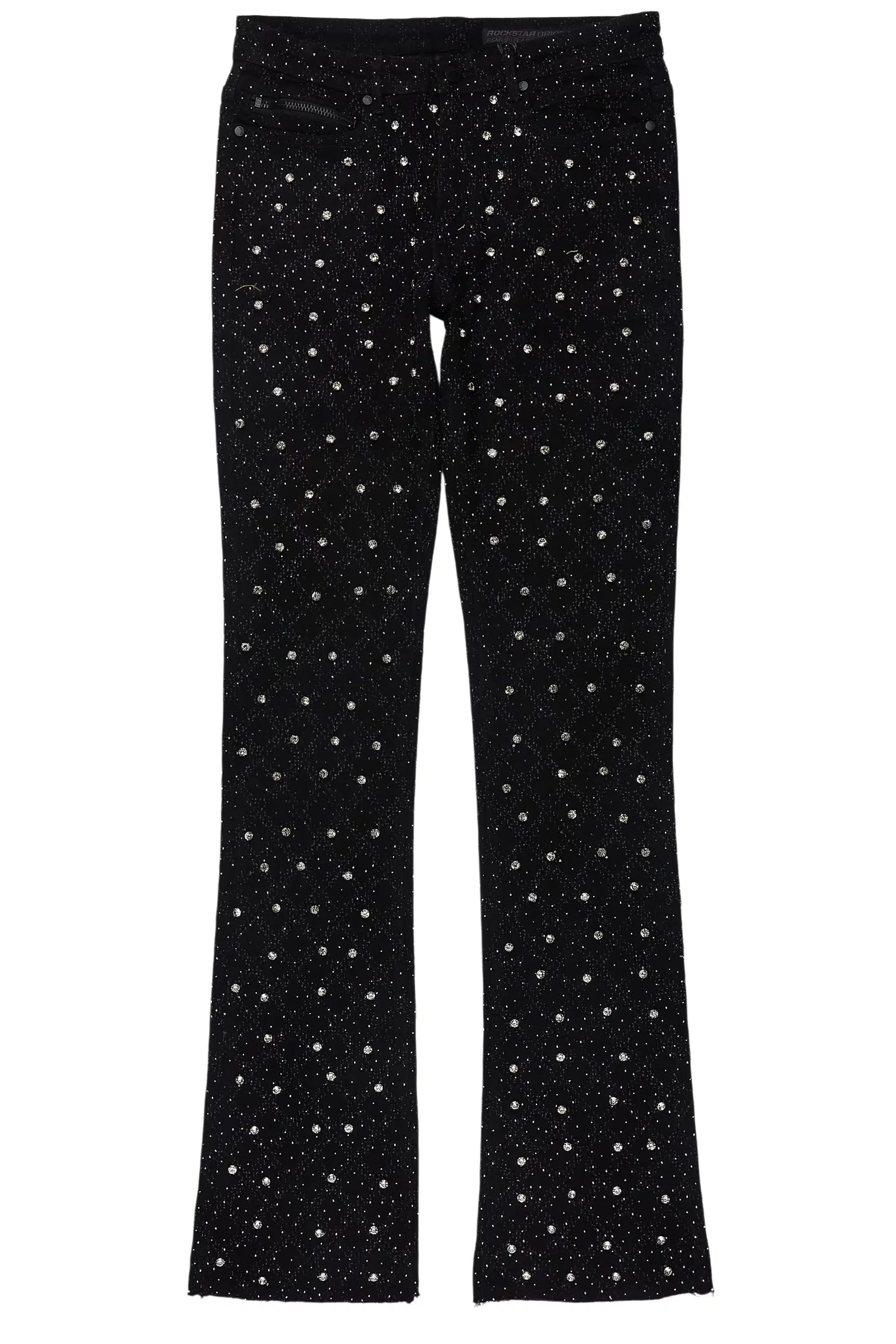 Glit Black/Silver Rhinestone Stacked Flare Jean