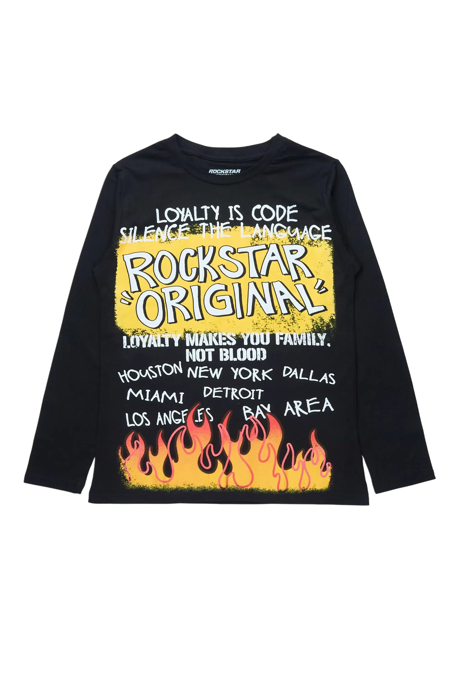 Boys Beno Black/Yellow Long Sleeve Graphic T-Shirt