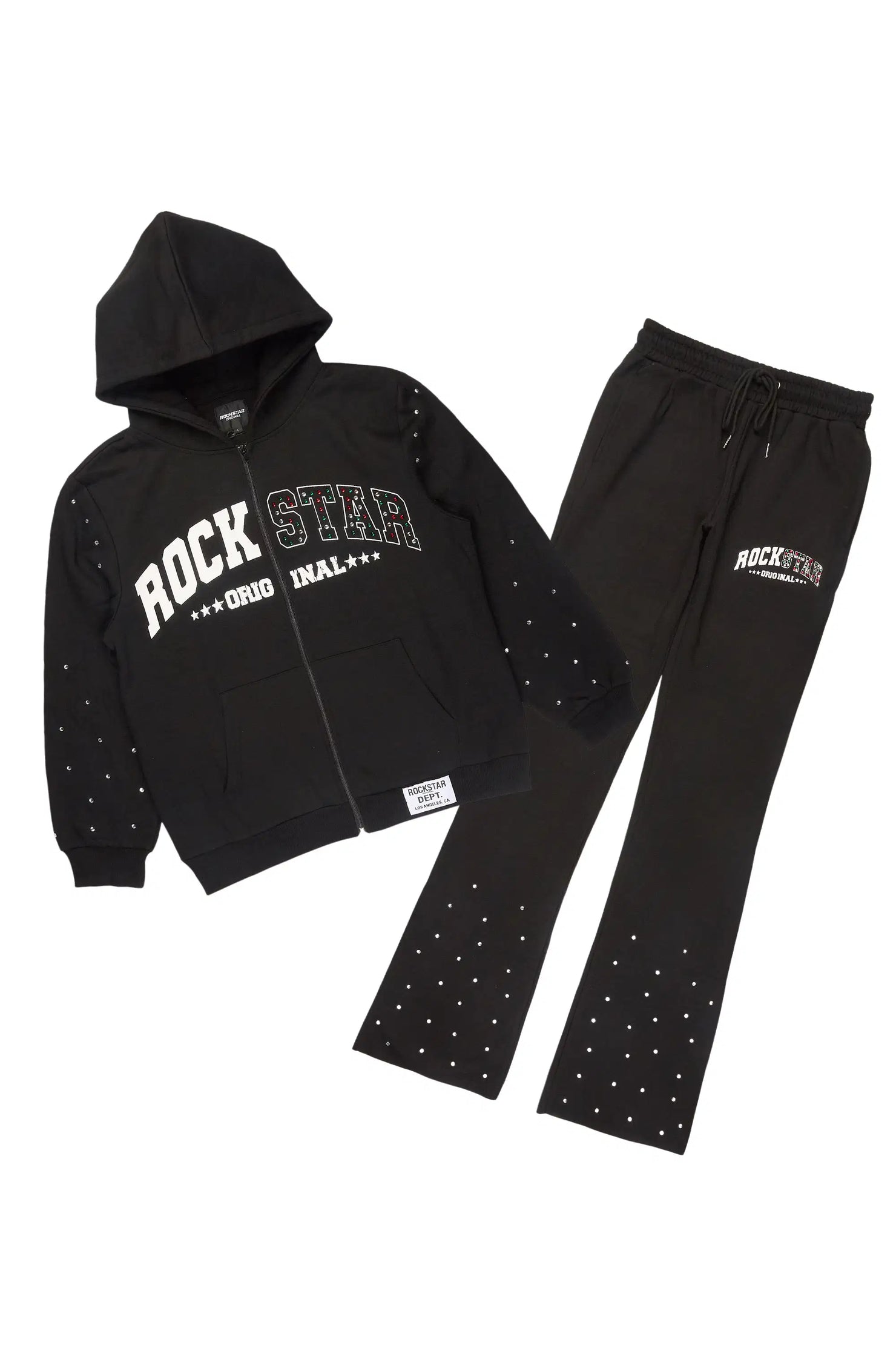 Otik Black Rhinestone Hoodie Baggy Fit Pant Track Set
