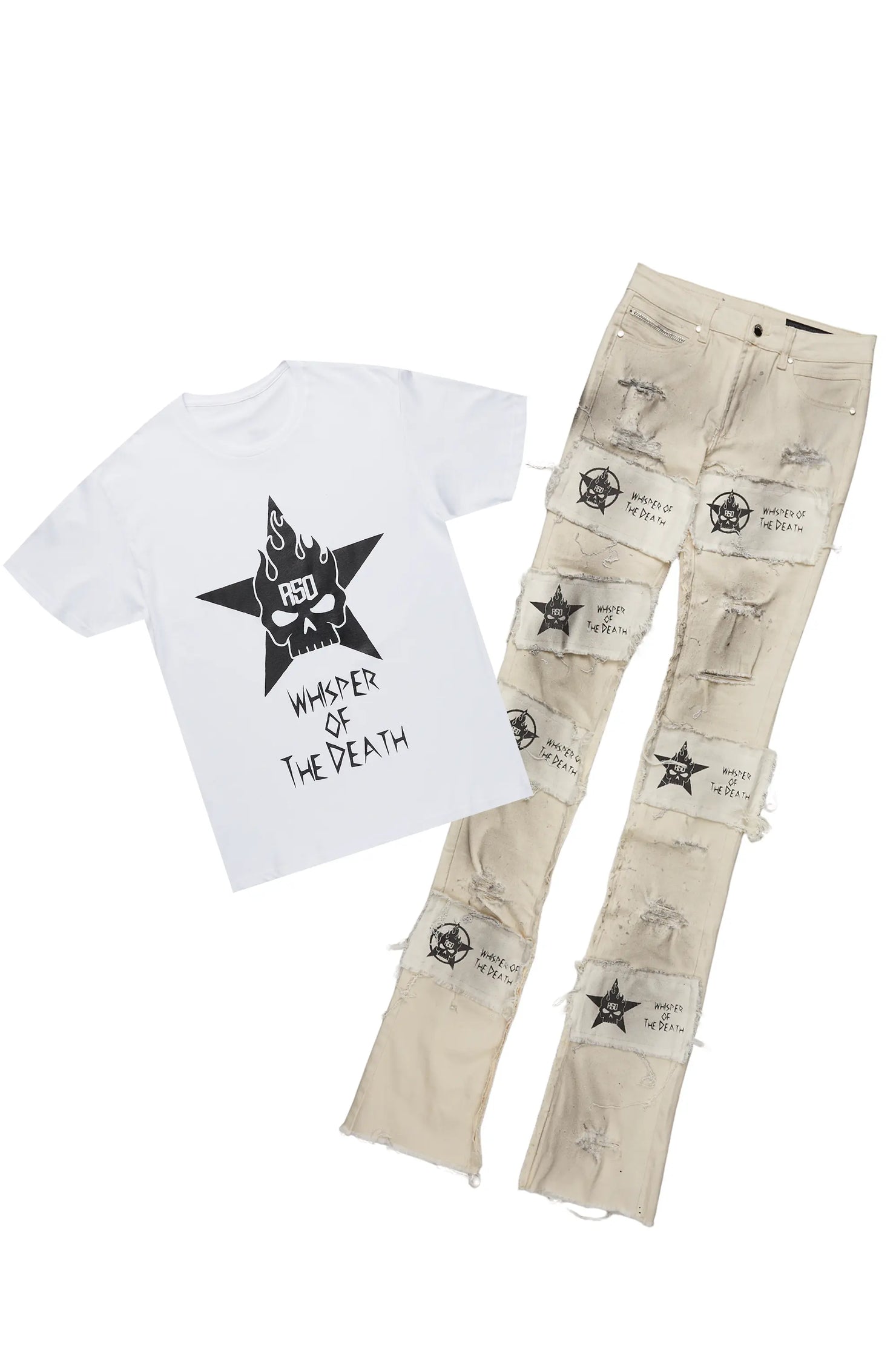 Jadon White/Beige T-Shirt/Super Stacked Flare Jean Bundle