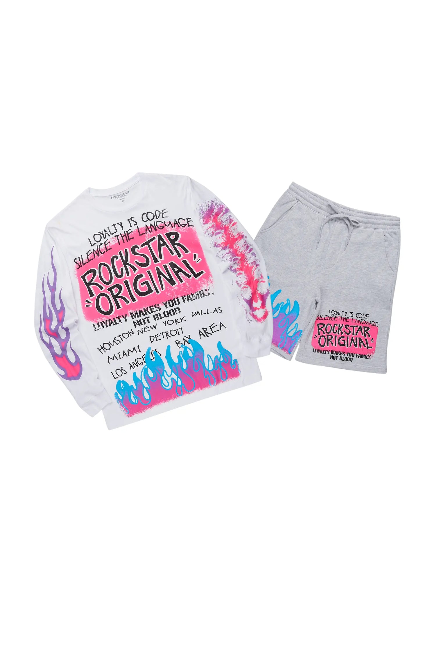 Beno White/Grey Long Sleeve T-Shirt Short Set