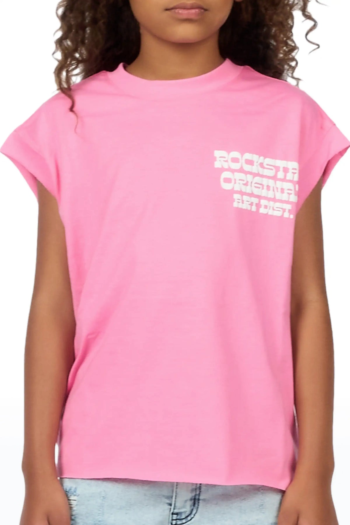 Girls Plota Pink Puff Print Cut Sleeve Tee