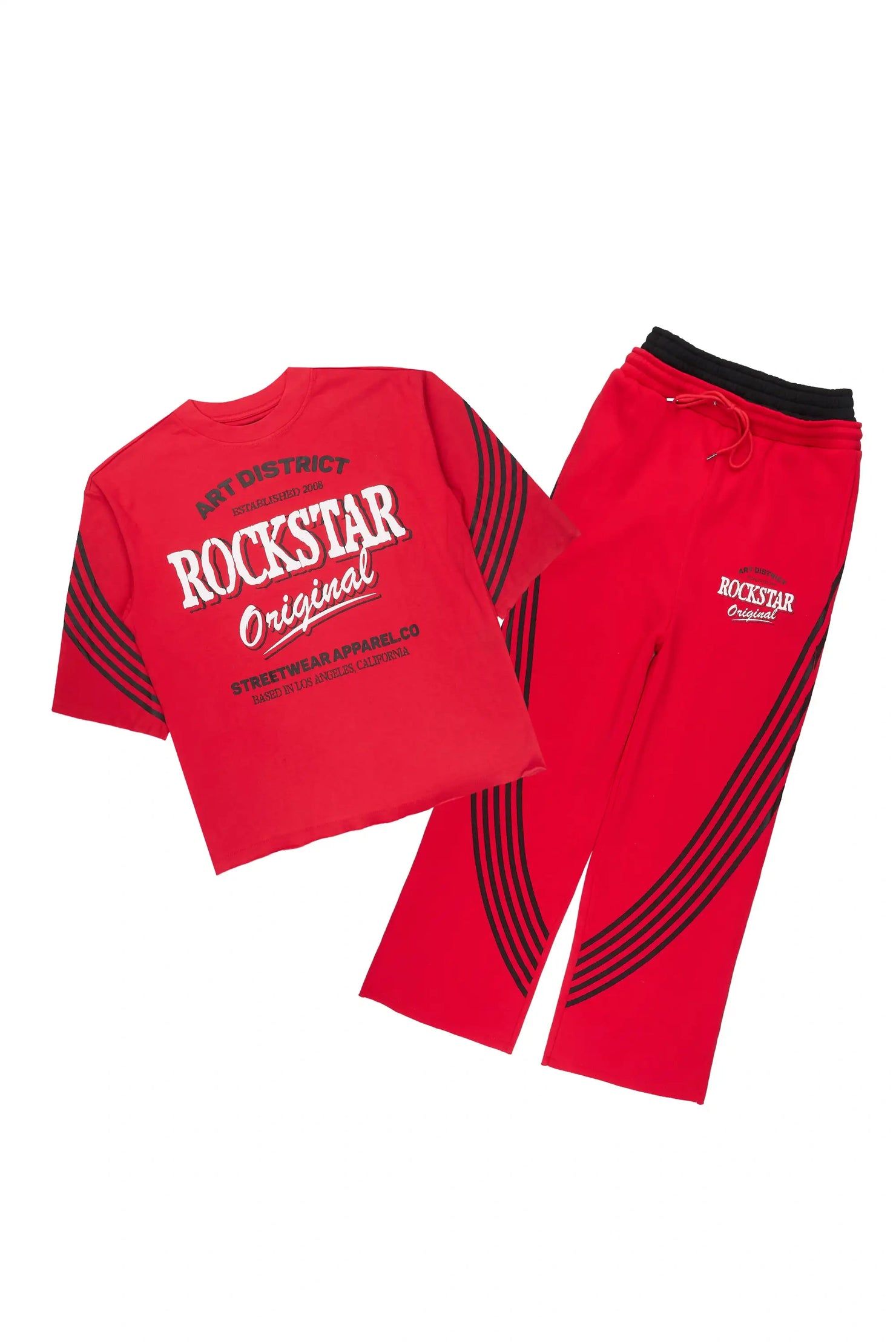 Soe Red T-Shirt/Double Waisted Relaxed Track Set