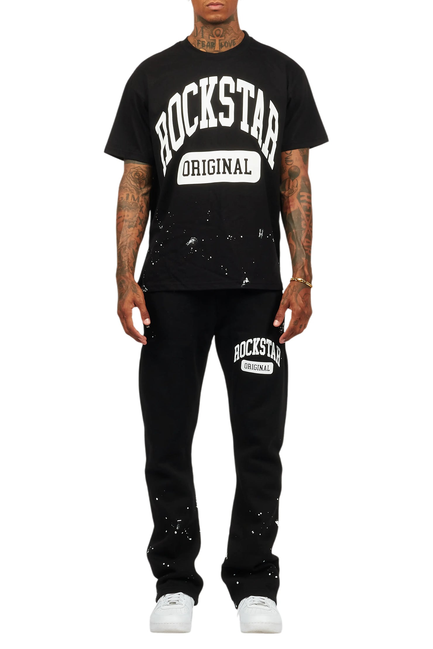 Rainer Black T-Shirt/Stacked Track Pant Set