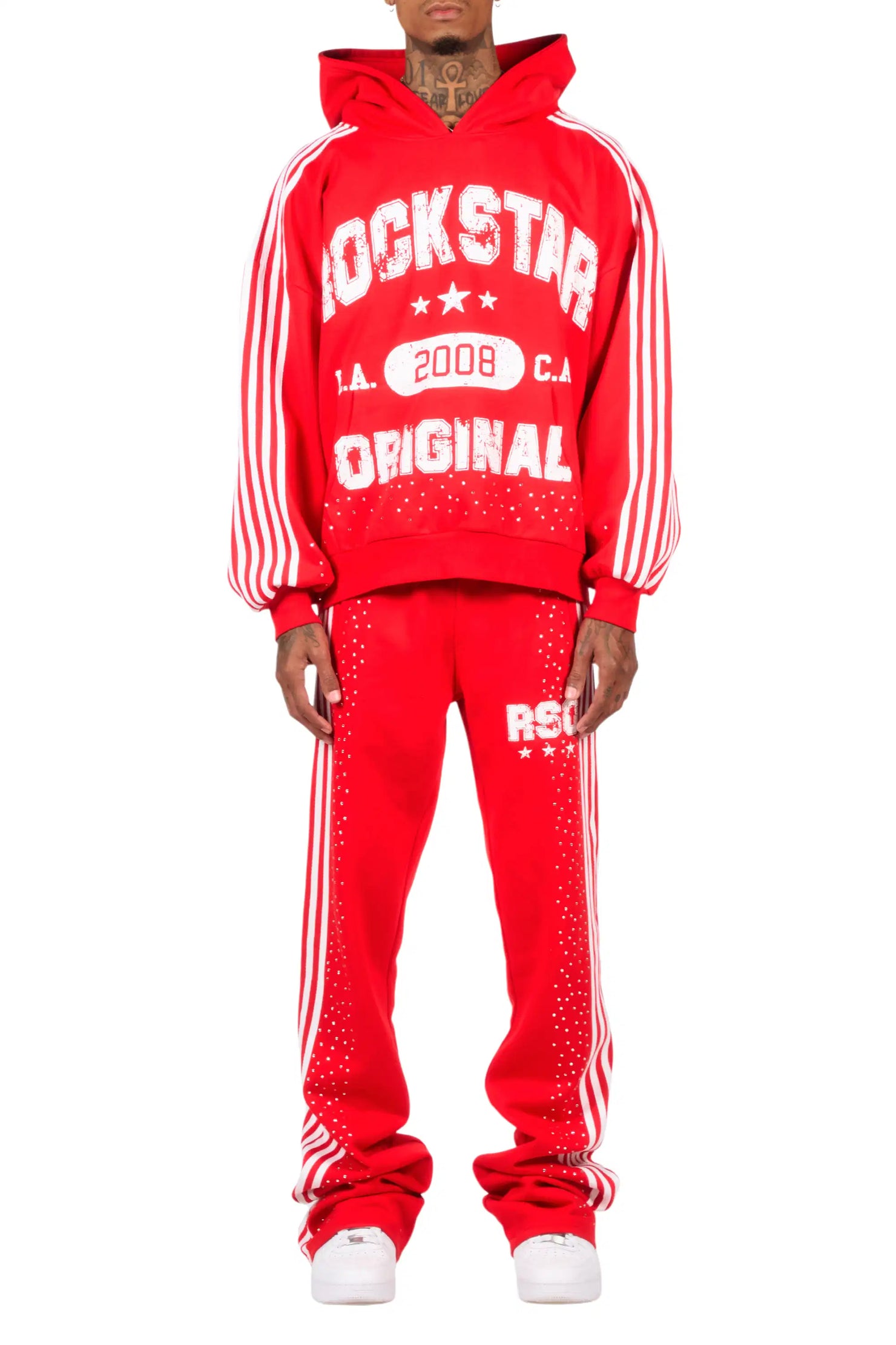 Tylla Red Rhinestone Hoodie/Baggy Pant Track Set